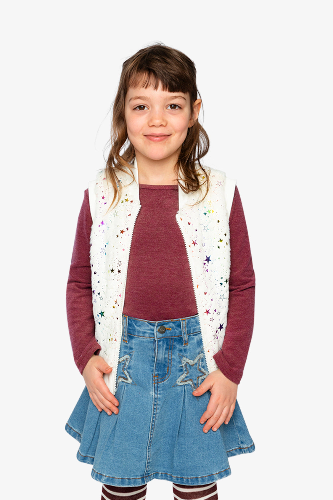 Deux par Girls Star Pattern Faux Fur Sleeveless Vest