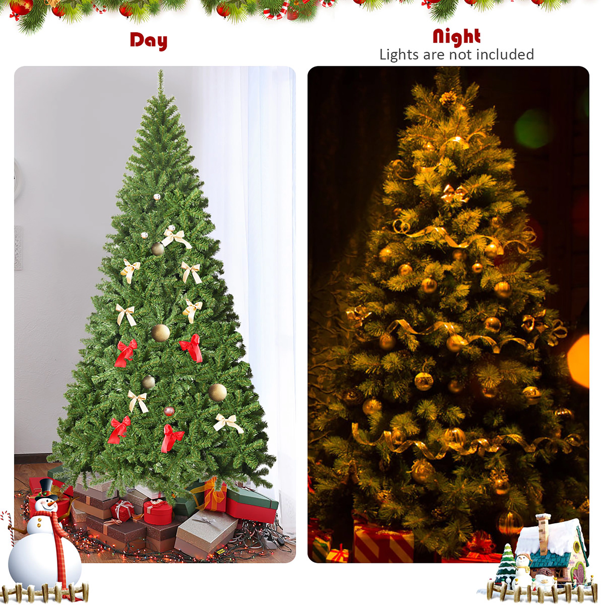 Costway 6/7.5/9Ft Unlit Hinged PVC Artificial Christmas Tree Premium Spruce Tree with 1346 Tips