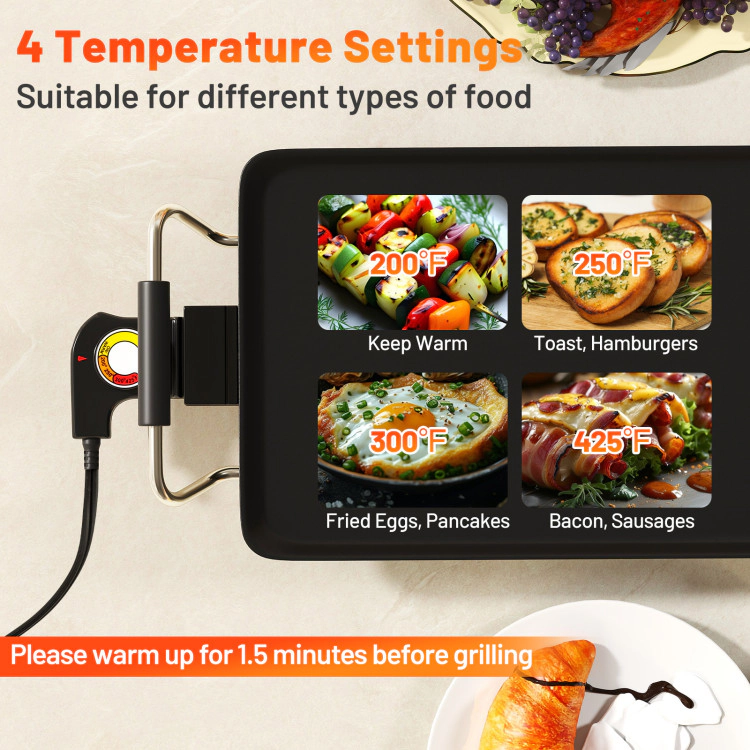 SUGIFT 27 Inch Electric Griddle Black Nonstick BBQ Grill with Egg Rings and Spatulas