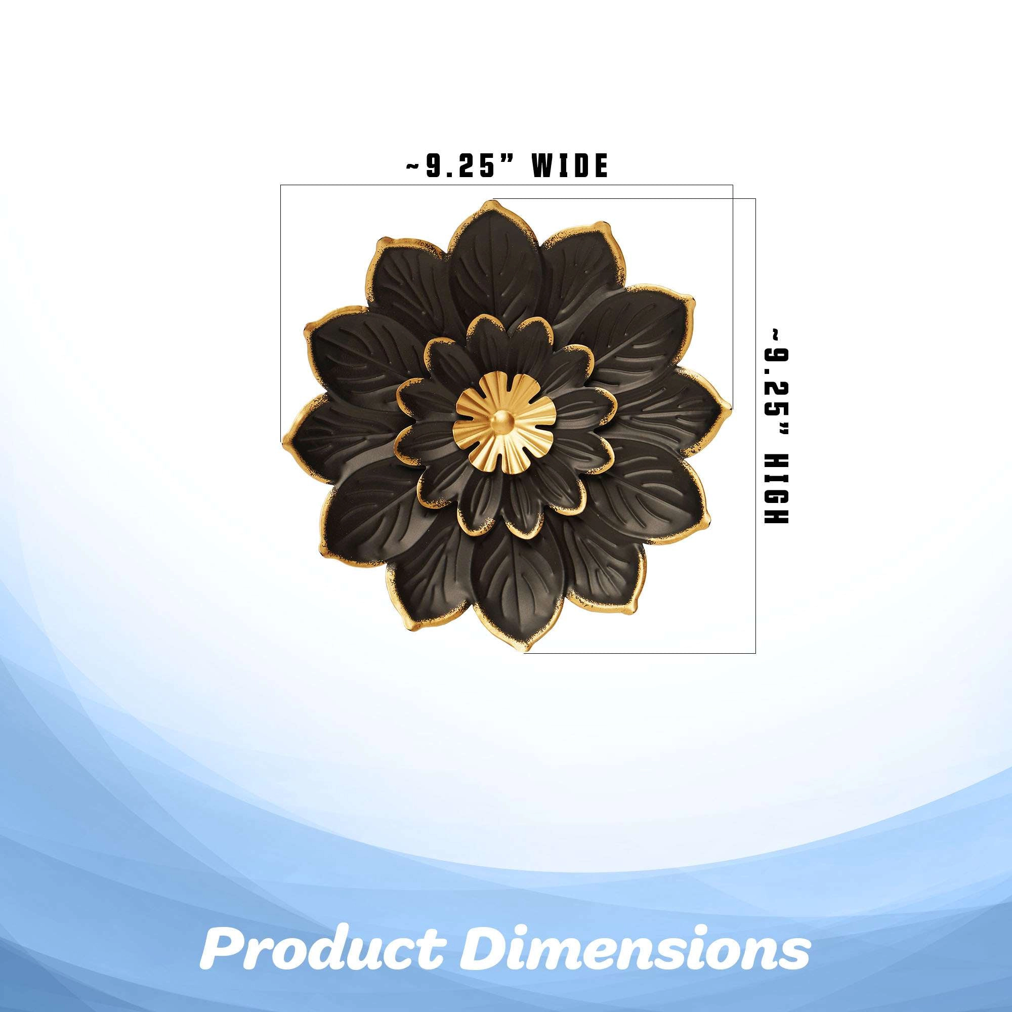 G128 9 in Black and Gold Metal Daisy Wall Art, Compact Floral Wall Hanging for Indoor and Covered Outdoor Spaces