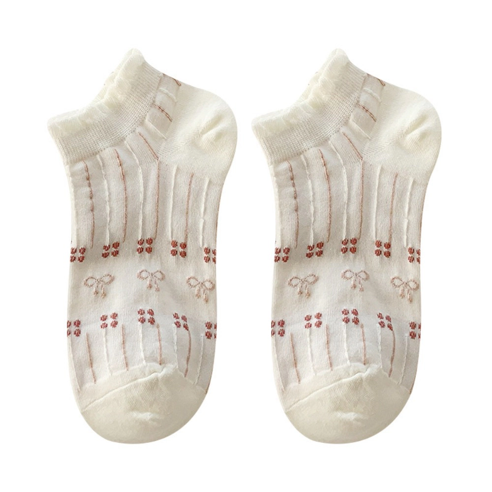 Wardrobe Whimsy 5 Pairs Short Thin Women Socks Asakuchi Print Boat Breathable Cute Sock