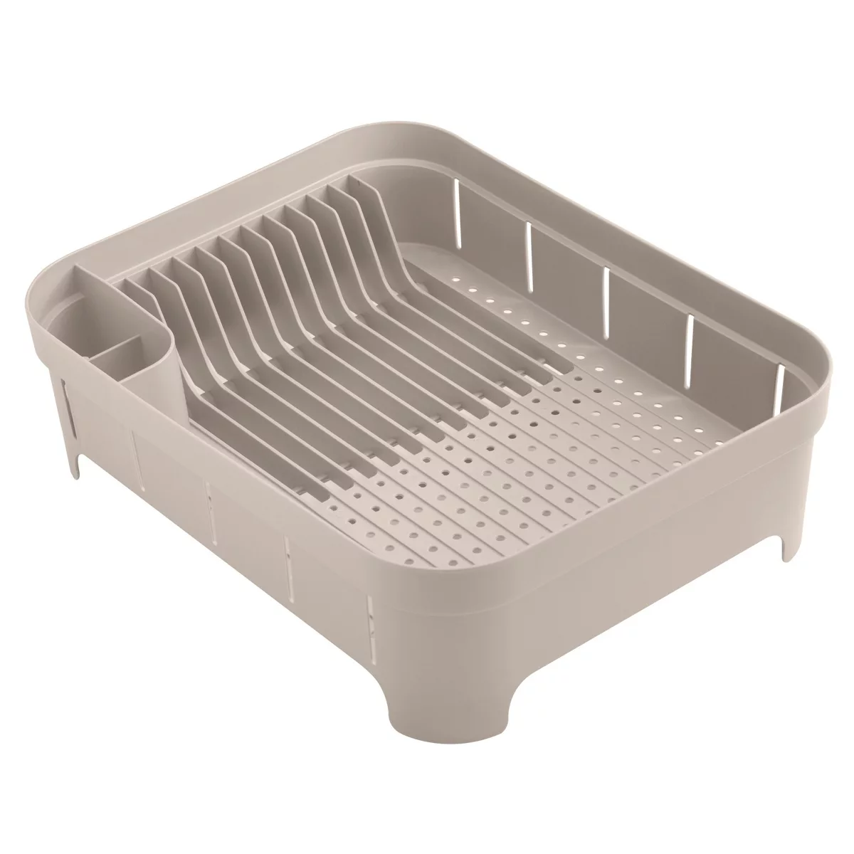 OU Dish Drying Rack for Kitchen Counter, Freestanding Plastic Strainer with Utensil Holder, Compact Drain