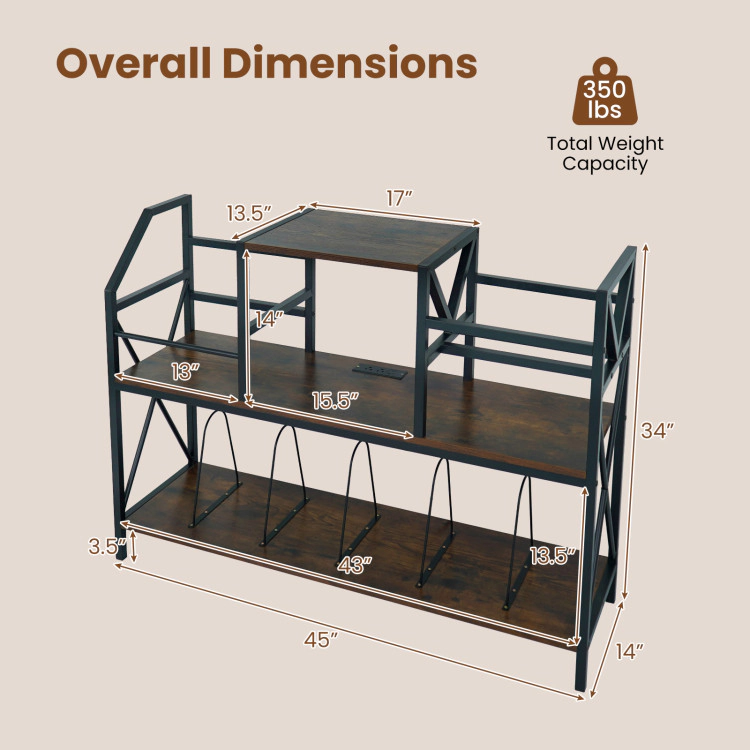 Hivvago Record Player Stand With Power Outlets And Vinyl Storage And Dividers For Albums