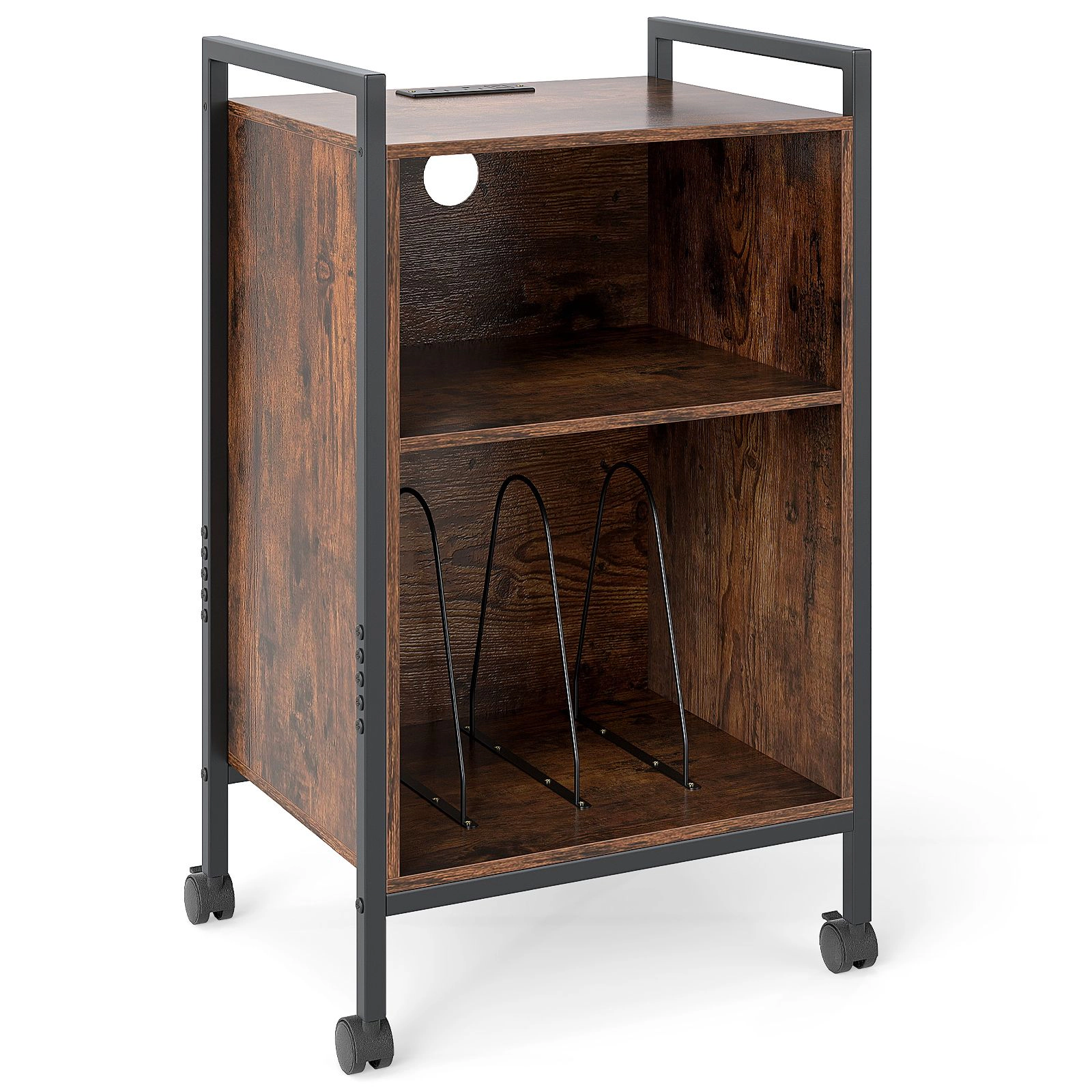 SlickBlue Modern Vinyl Record Player Stand with Storage Shelf and Charging Station