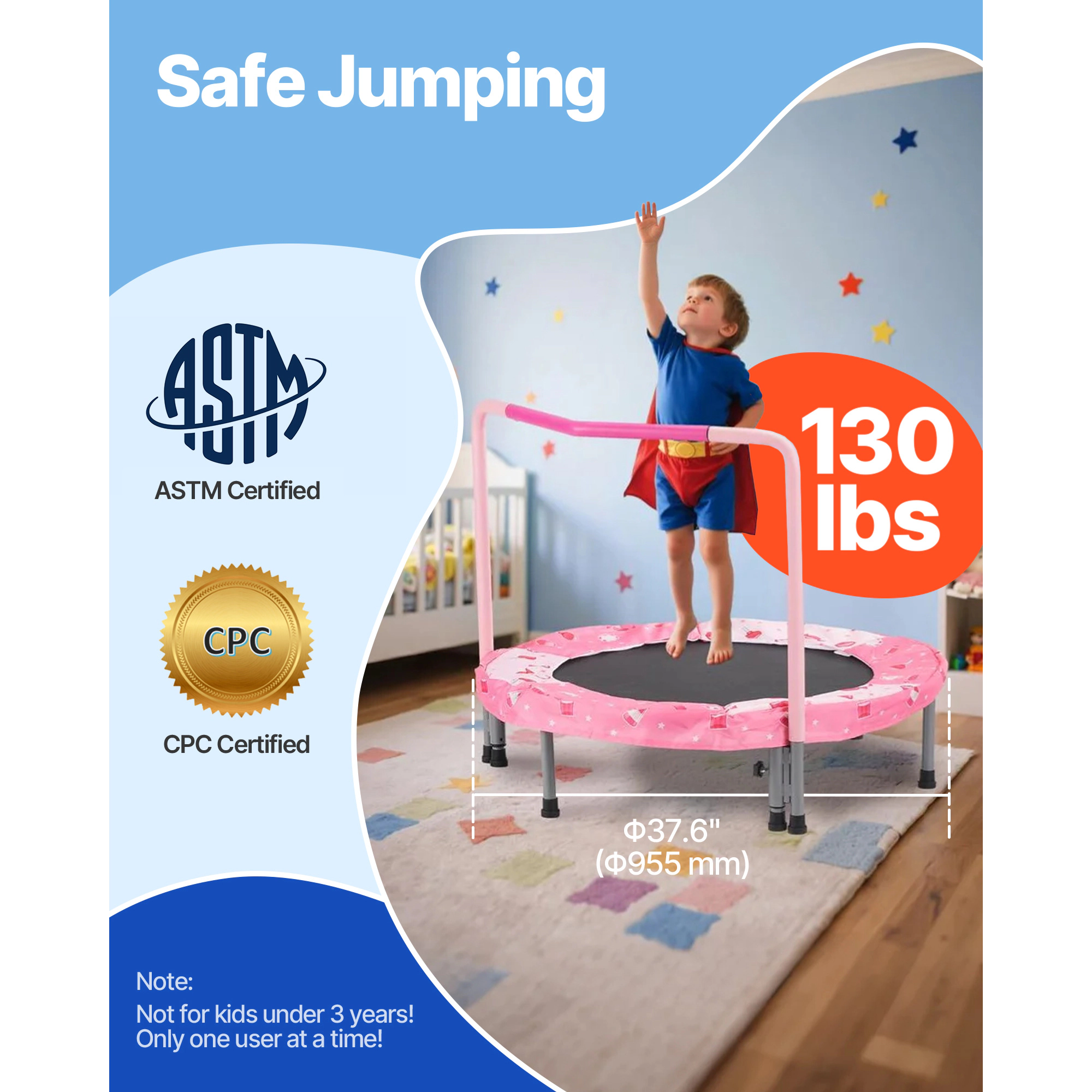 HONGGE 36" Kids Trampoline 3FT Indoor Outdoor Trampoline Foldable Mini Trampoline with Handle Rebounder Trampoline for