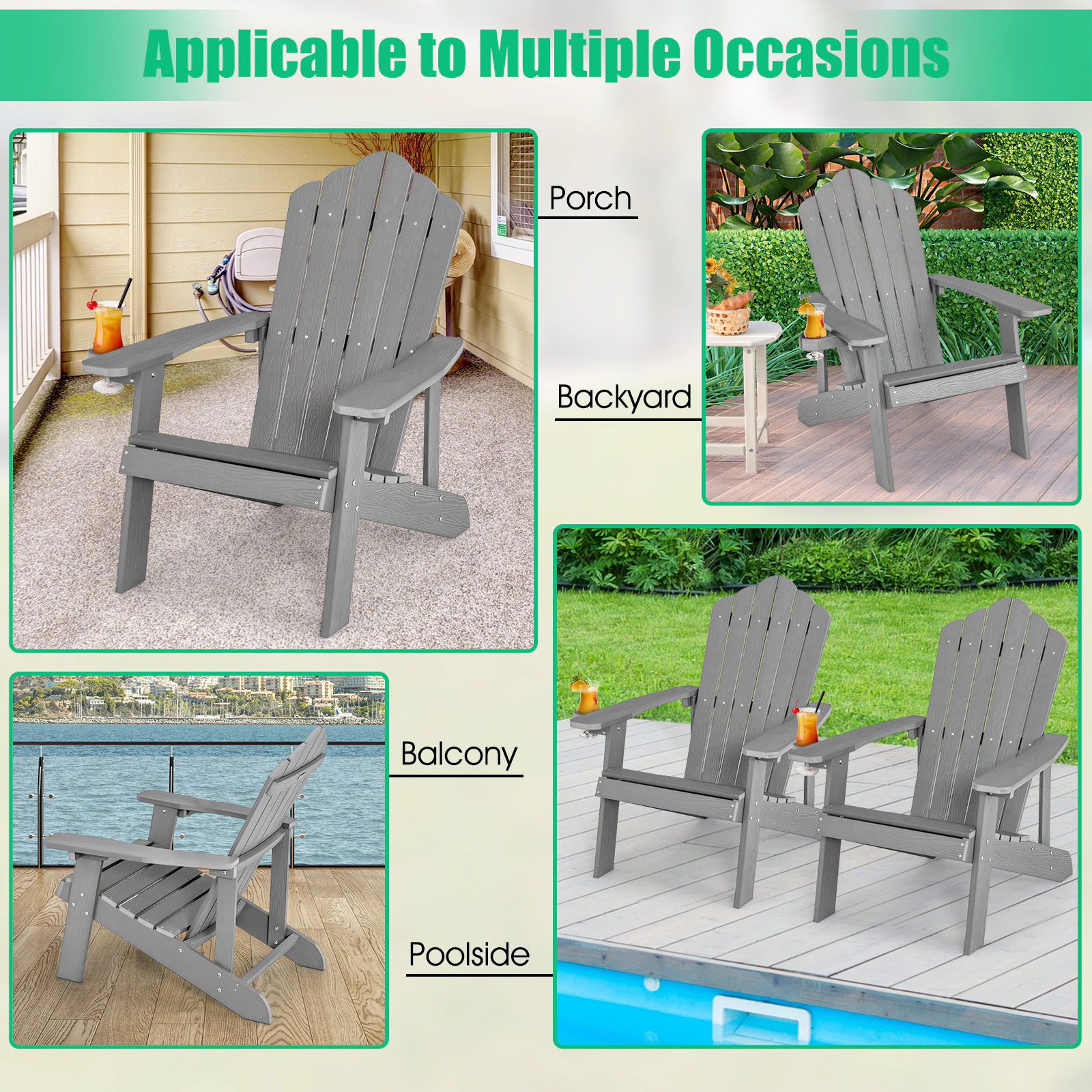 Hivvago Outdoor All-Weather HIPS Adirondack Chair with Integrated Cup Holder