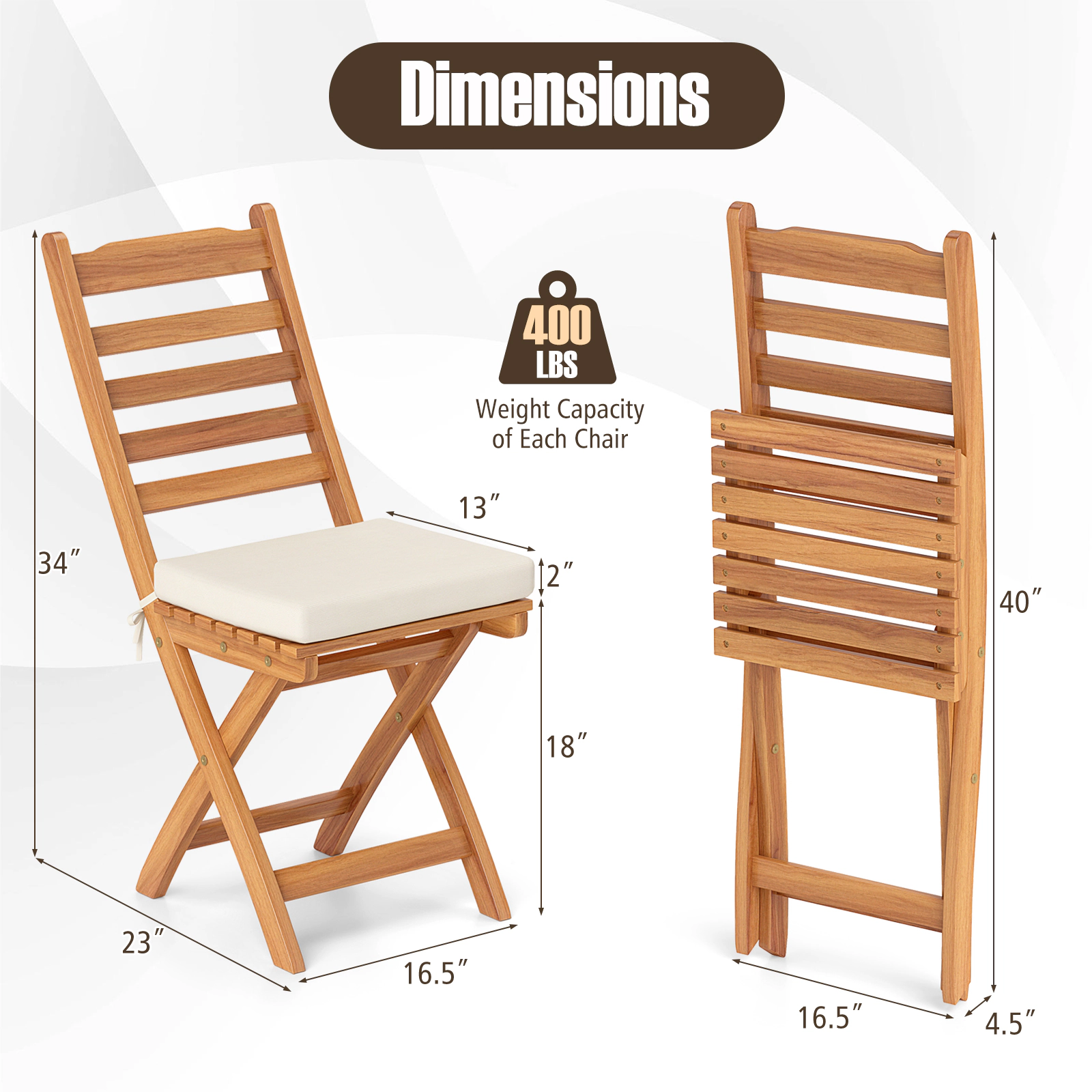 LJG Patio Folding Chairs Set of 2 with Soft Seat Cushion