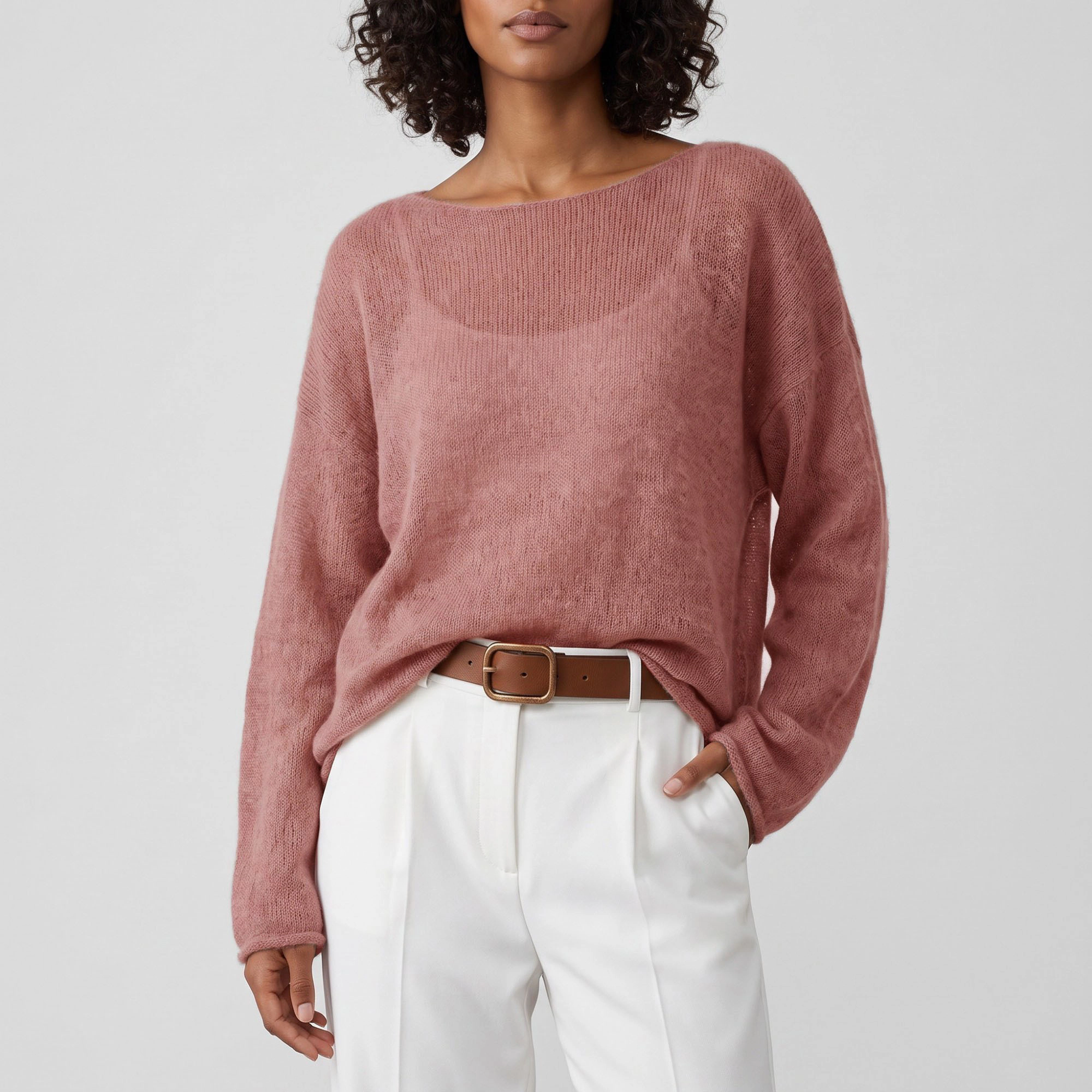Anna-Kaci Women's Sheer Loose Knit Long Sleeve Sweater