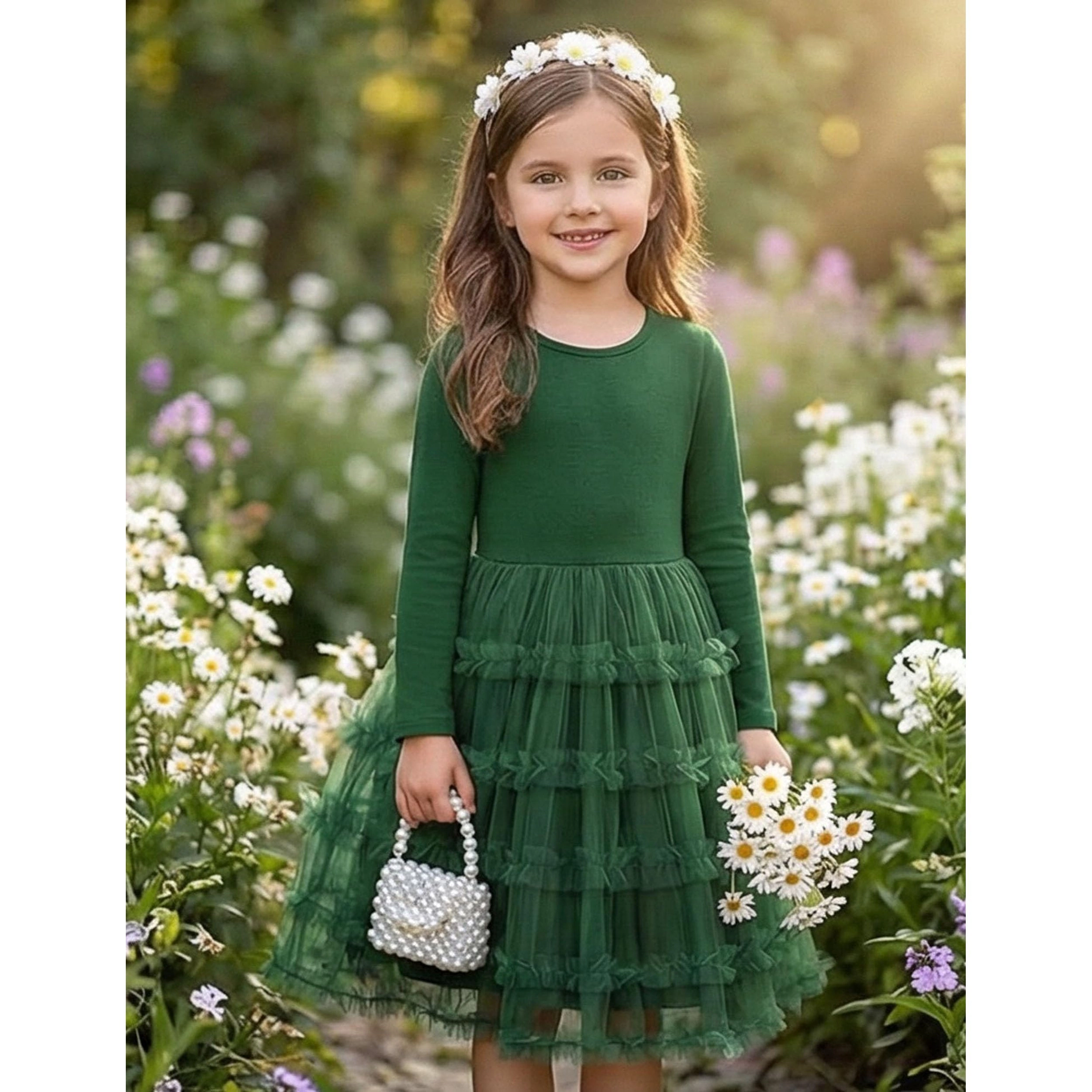 Arshiner Tutu Dress Girl'ss Long Sleeve Fall Winter Ruffle Tiered Holiday Party Tulle Dresses