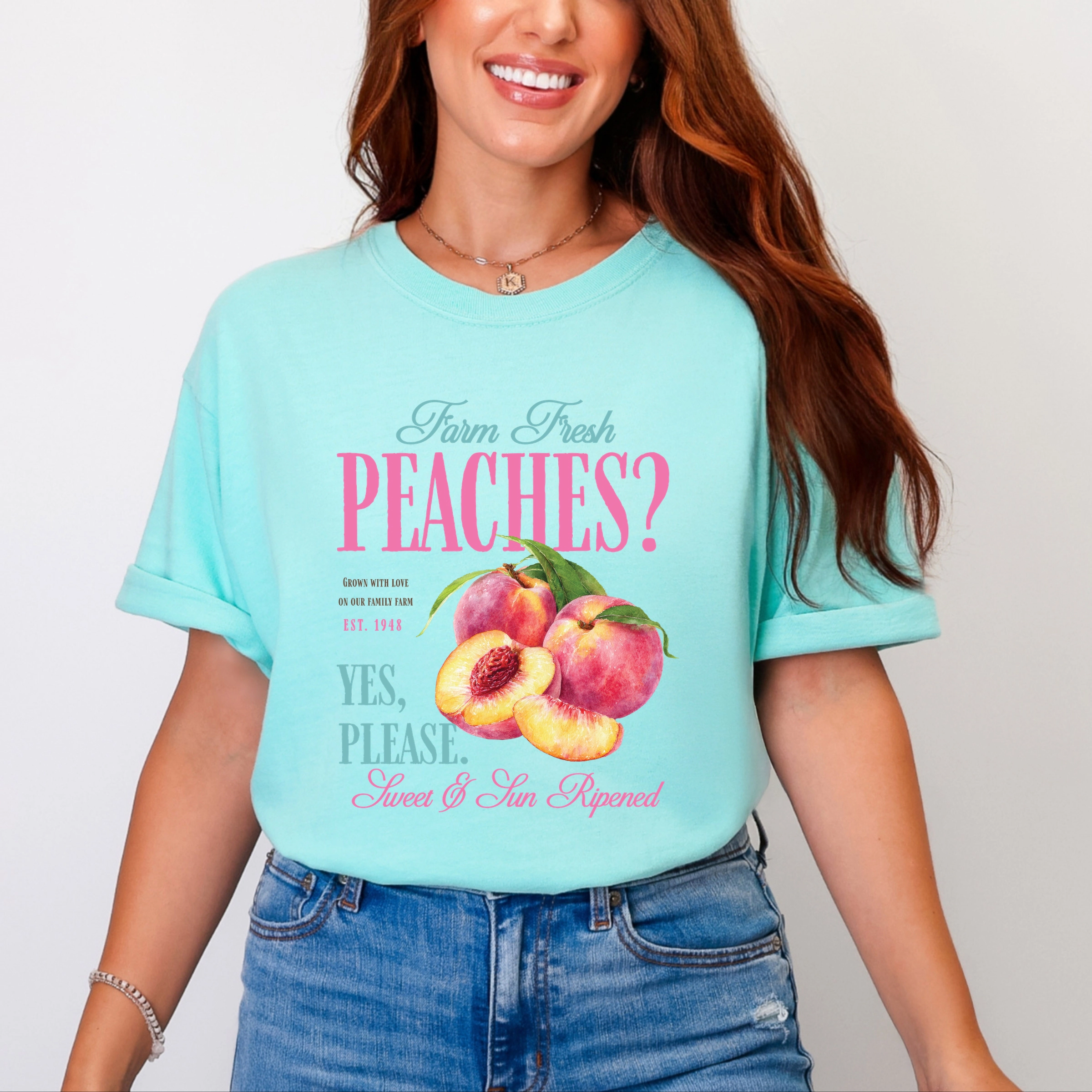 Simply Sage Market - Farm Fresh Peaches Women's Garment Dyed Graphic T-Shirt