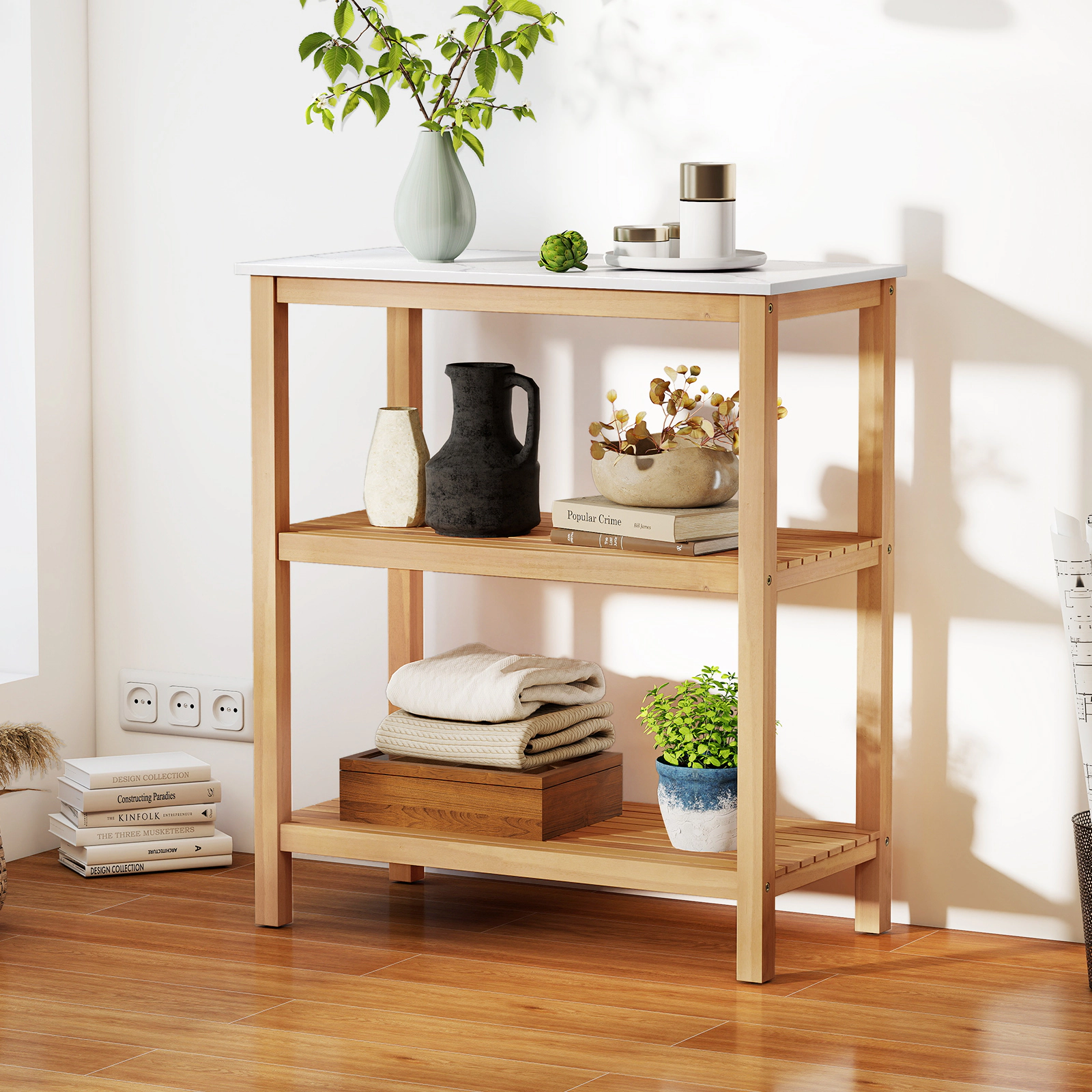 LJG 3-Tier Garden Potting Bench Table with Marble-Like Countertop