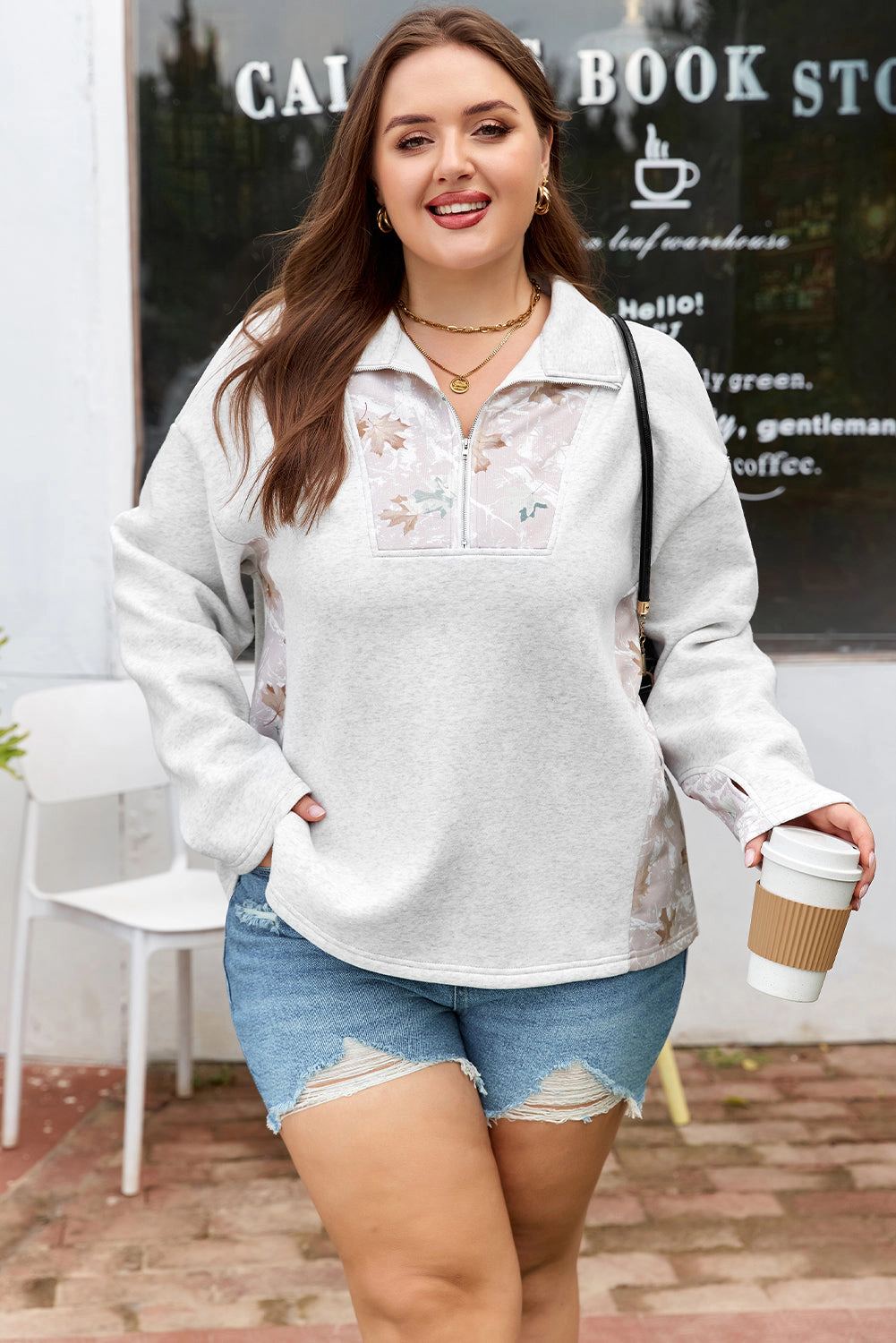 Threaded Pear Women's Olivia Patchwork Zipped Collar Pullover