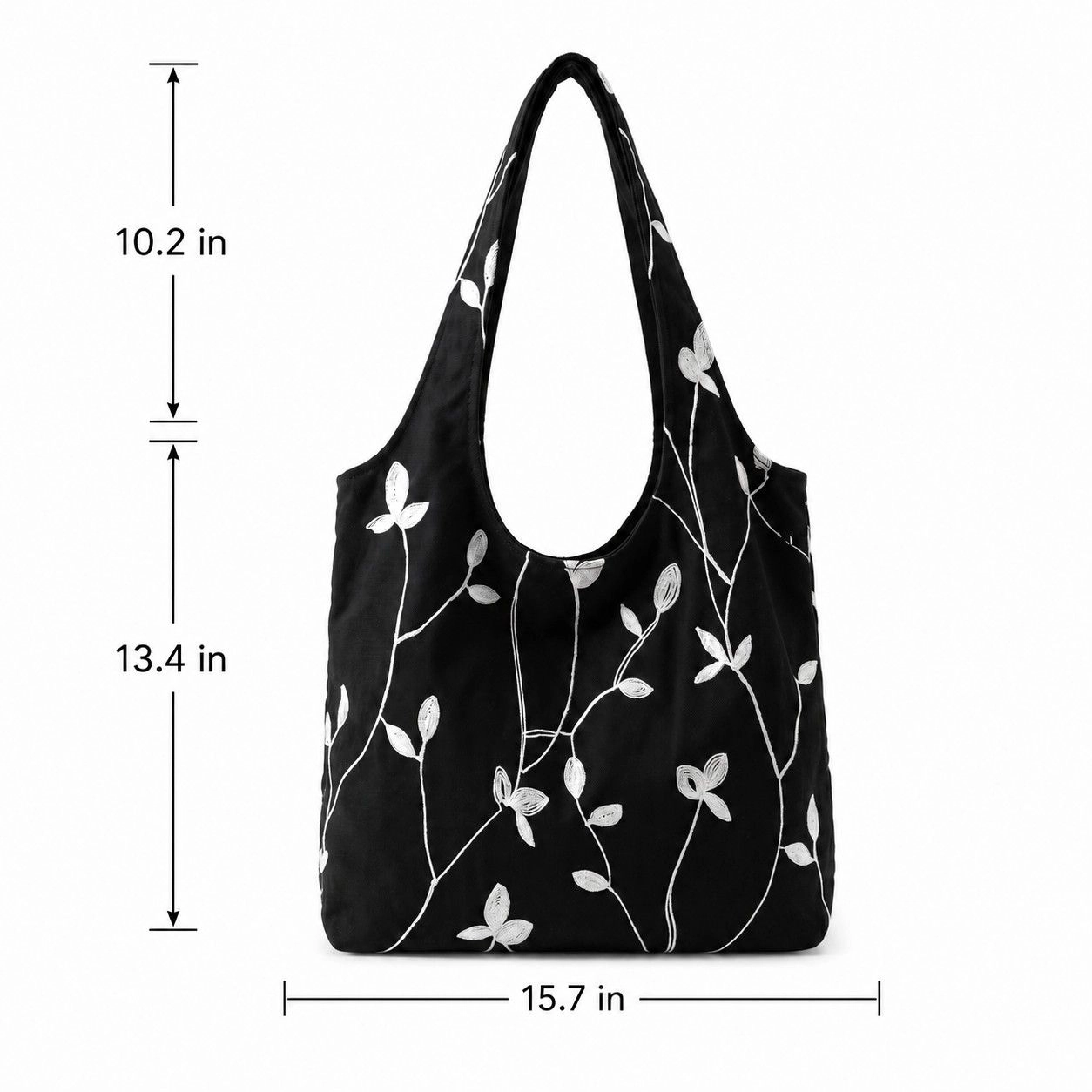 Alilang Women's Embroidered Leaf Shoulder Tote Bag Lightweight Foldable Everyday for Women, Light Beige