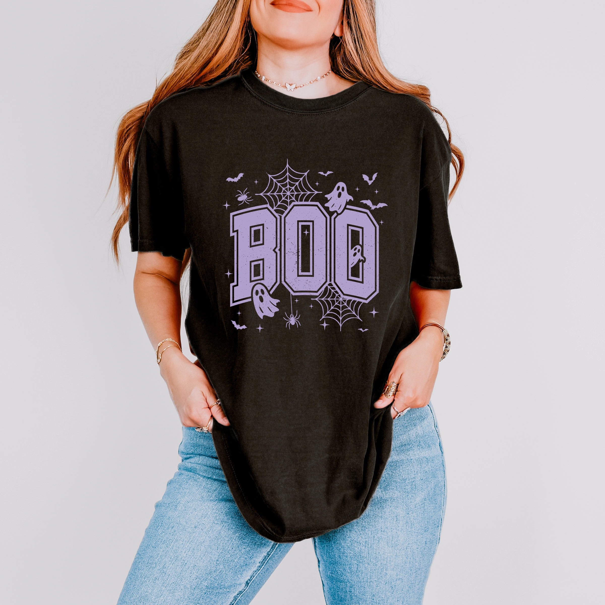 Simply Sage Market - Women's Garment Dyed Graphic T-Shirt Boo Varsity Ghosts