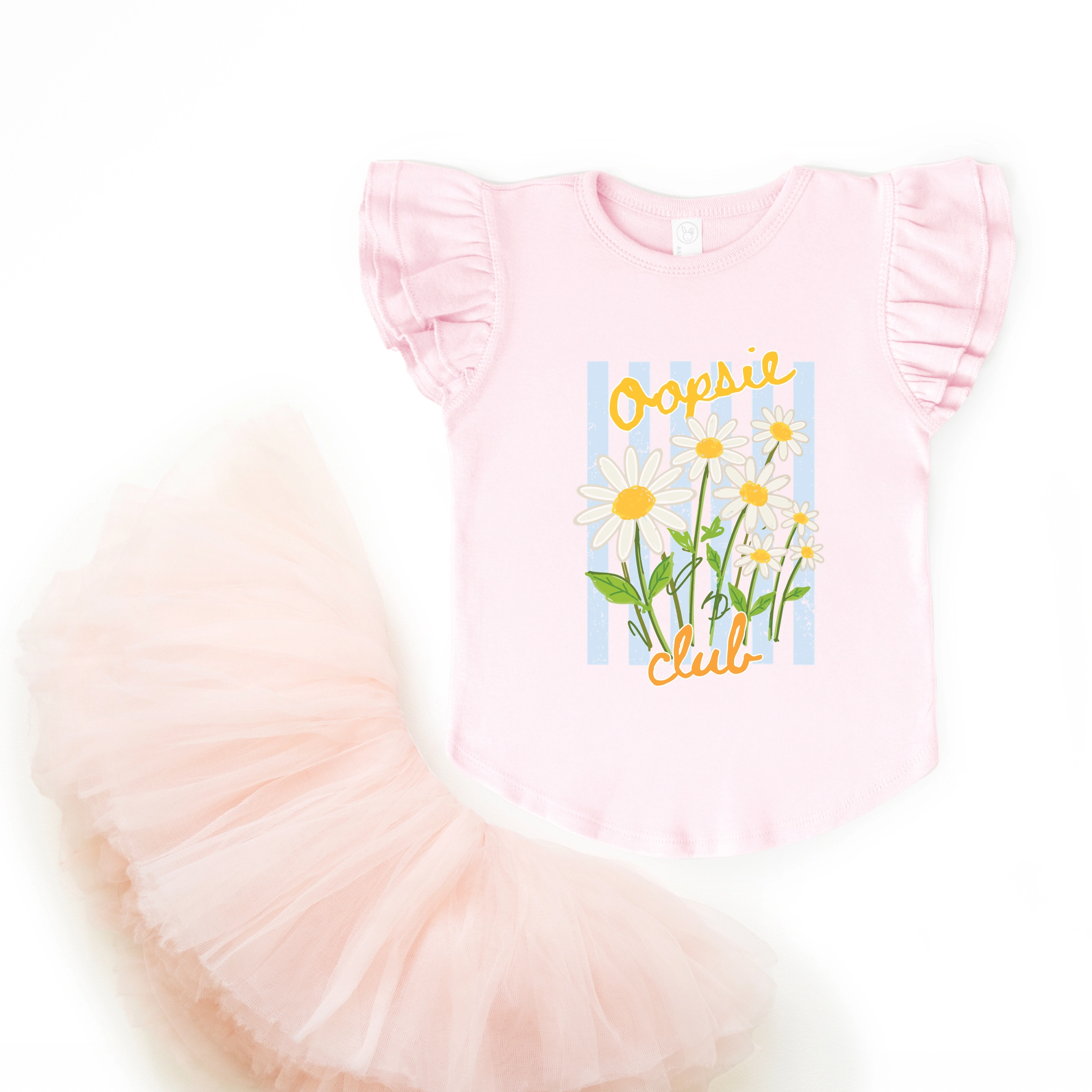 The Juniper Shop - Girl's Flutter Sleeve Graphic T-Shirt Oopsie Daisy Club Stripes