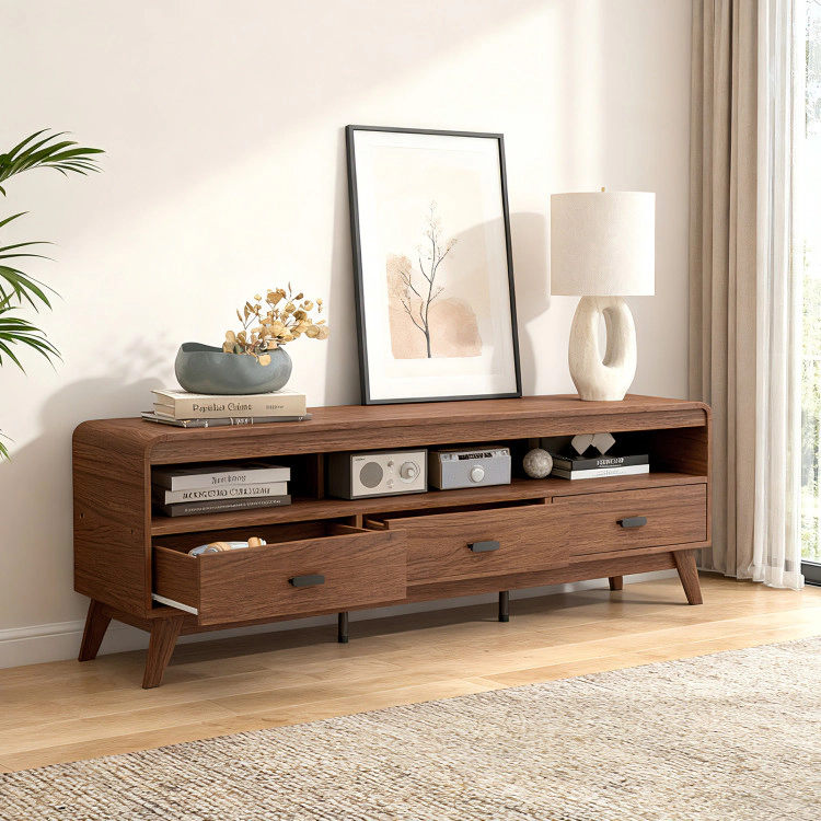 Hivvago Mid Century Modern Tv Stand For Tvs Up To 70" With 3 Storage Drawers And Open Shelves