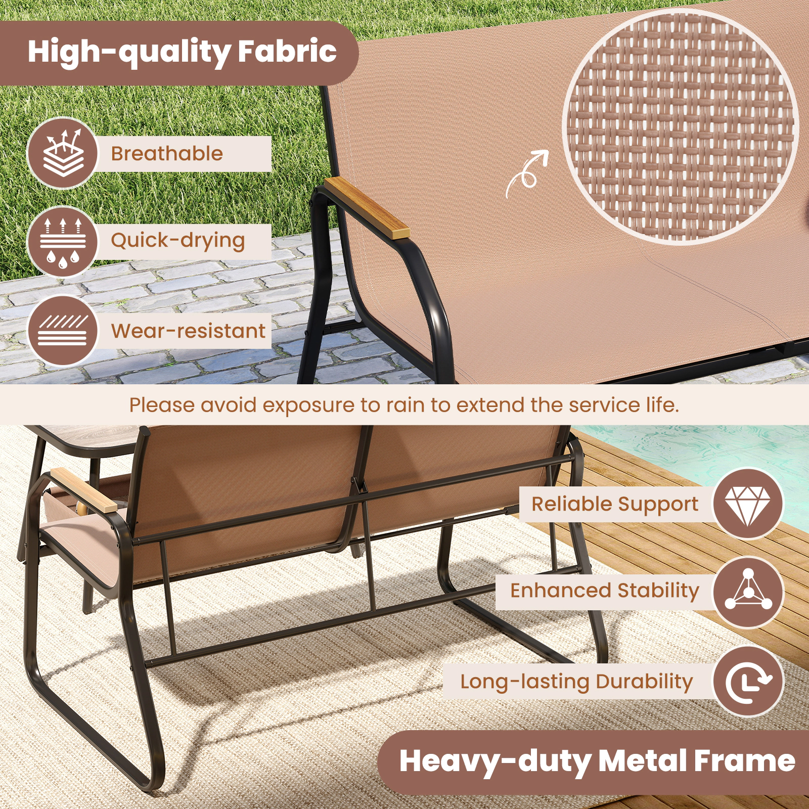 SUGIFT 4 Piece Patio Set Coffee with Rocking Chairs Loveseat and Storage Coffee Table