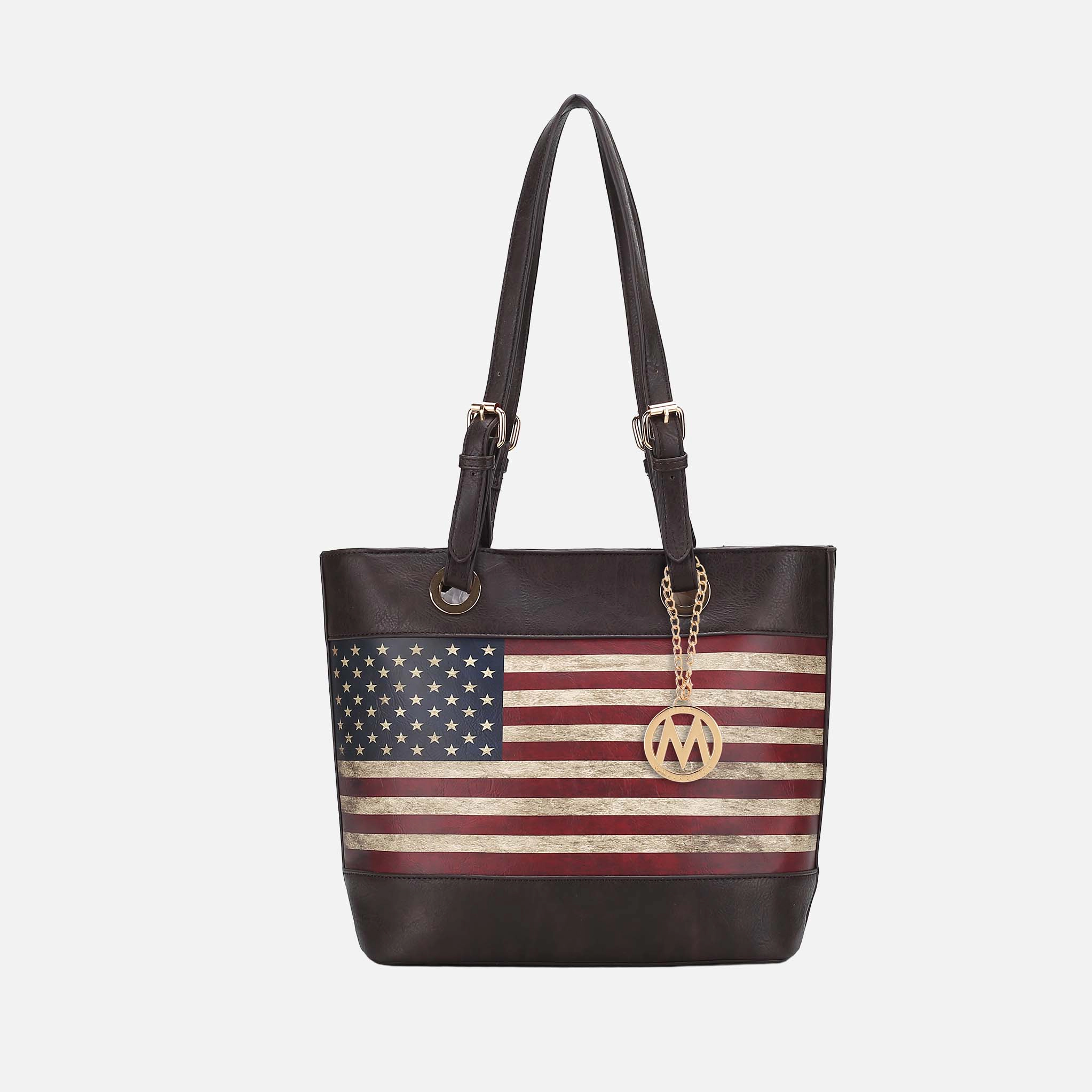 Mia K Collection Vera Tote Bag - Vegan Leather Patriotic Flag Print, Gold-Tone Hardware