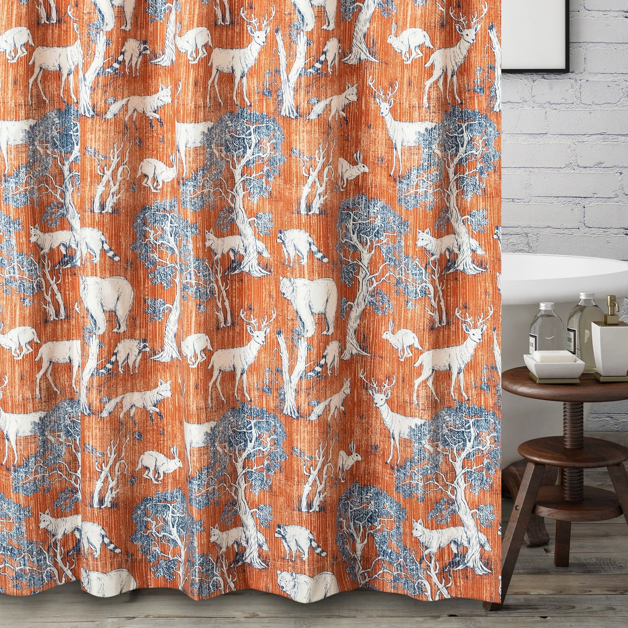 Greenland Home Fashions Barefoot Bungalow Menagerie Bath Shower Curtain 72x72 Saffron