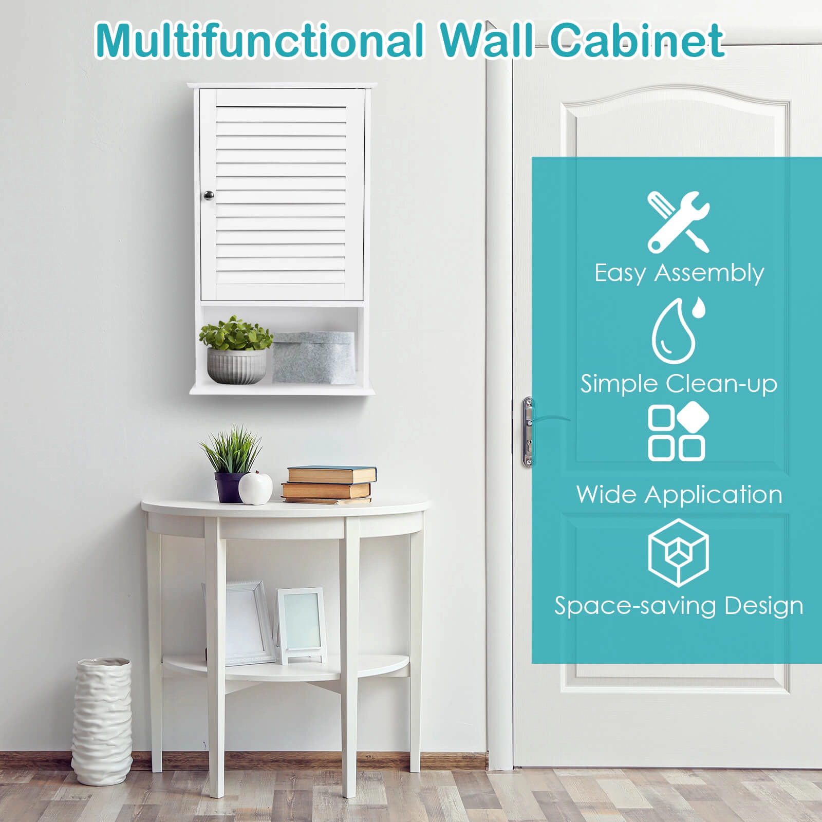 SUGIFT 3-Tier Wall Hanging Bathroom Storage Cabinet 27.5-in Tall 46-lb Capacity Brown/White/Gray
