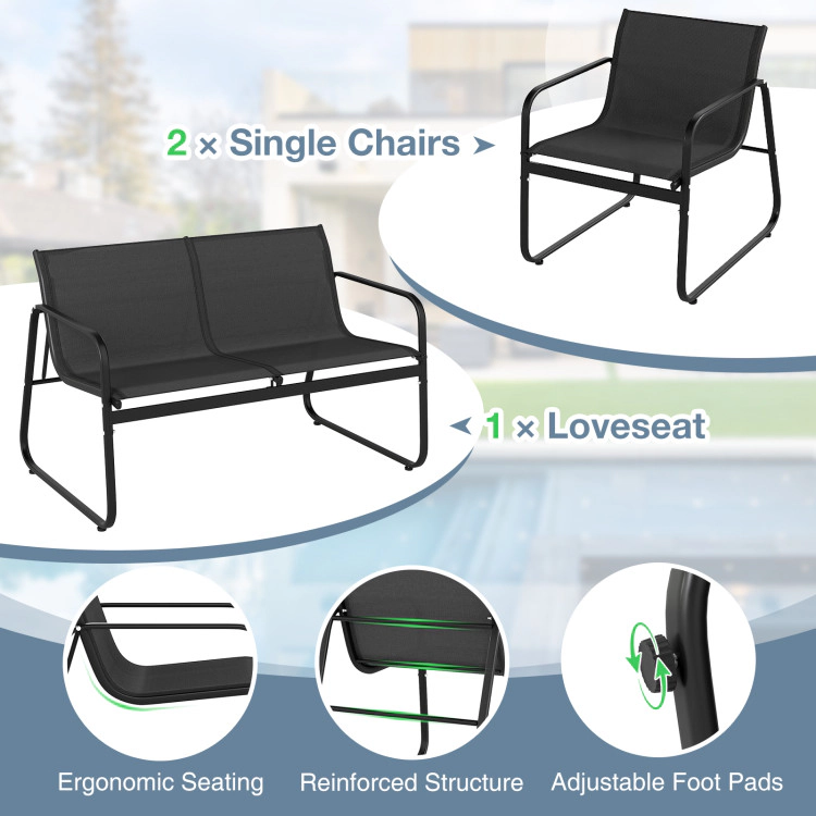 Hivvago 4 Pieces Patio Furniture Set Fabric Lawn Chairs And Loveseat With Glass Coffee Table