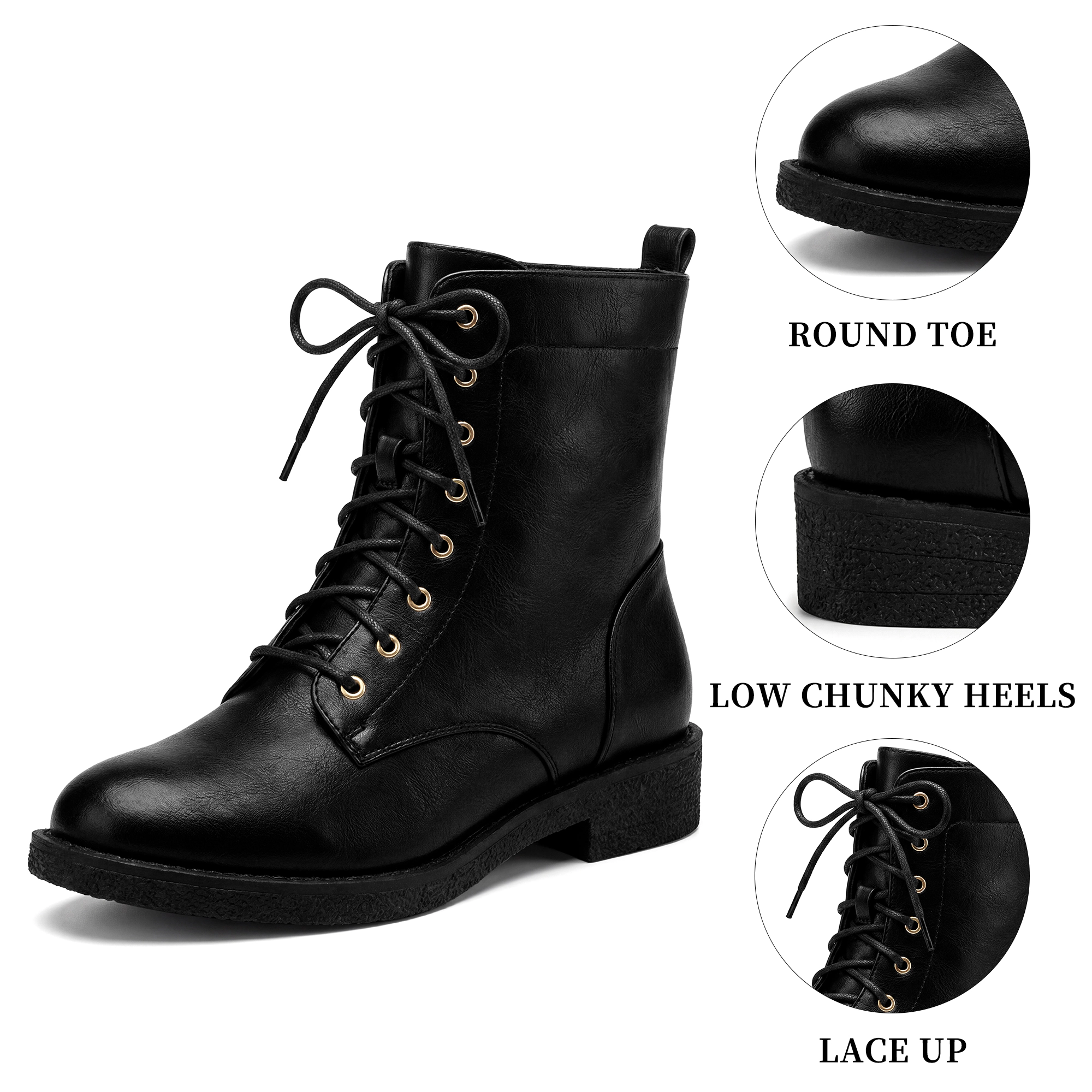 BLISSFUL STEP Flat Heels Lace Up Ankle Combat Boots for Women