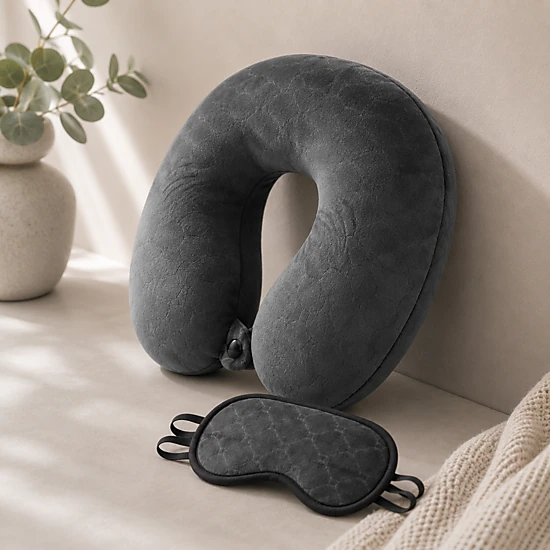 Pursonic Unisex 2 Memory Foam Travel Pillows with Sleep Masks – Ultimate Comfort for Couples on the Go