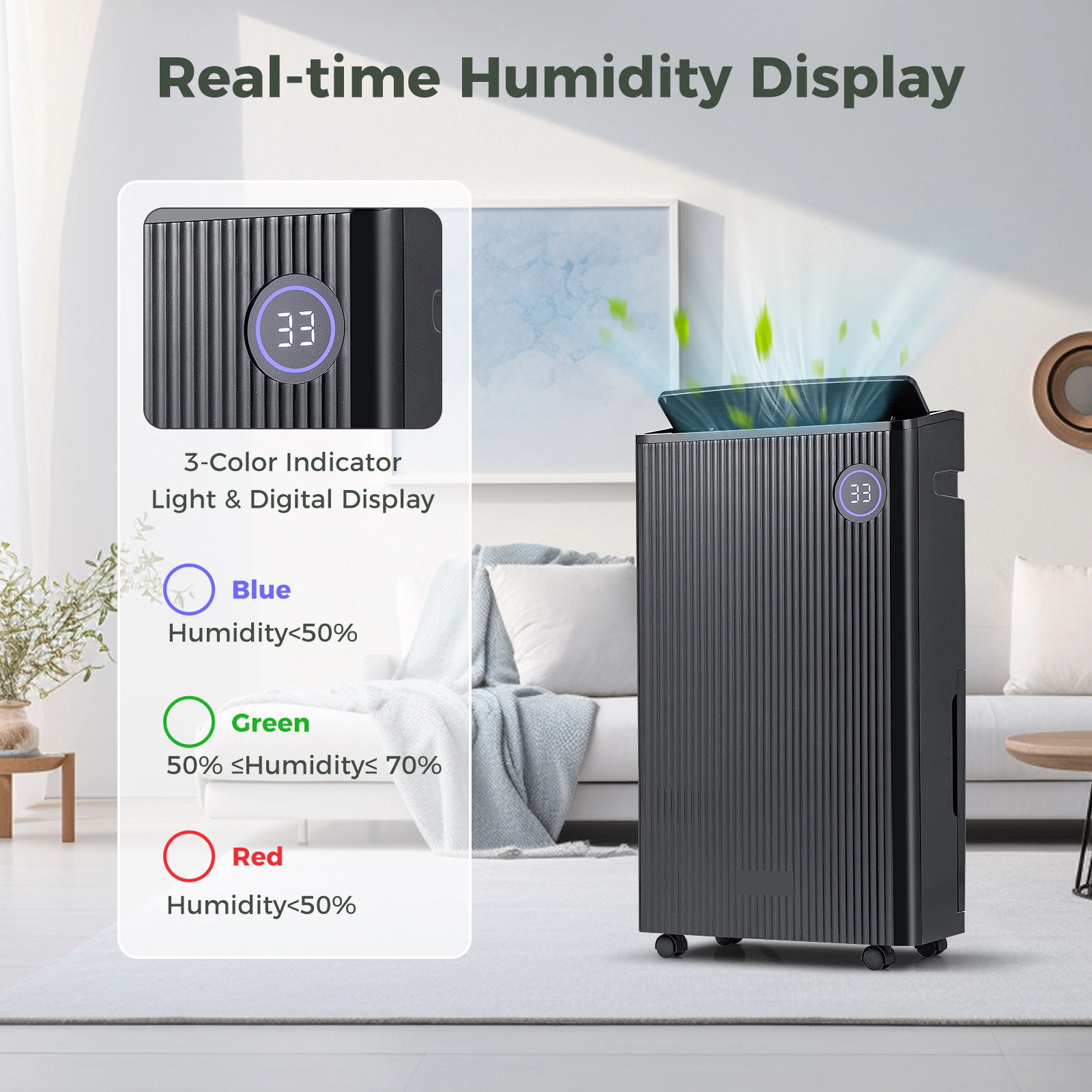SlickBlue Black 57 Pint Portable Dehumidifier with Smart Touch Control