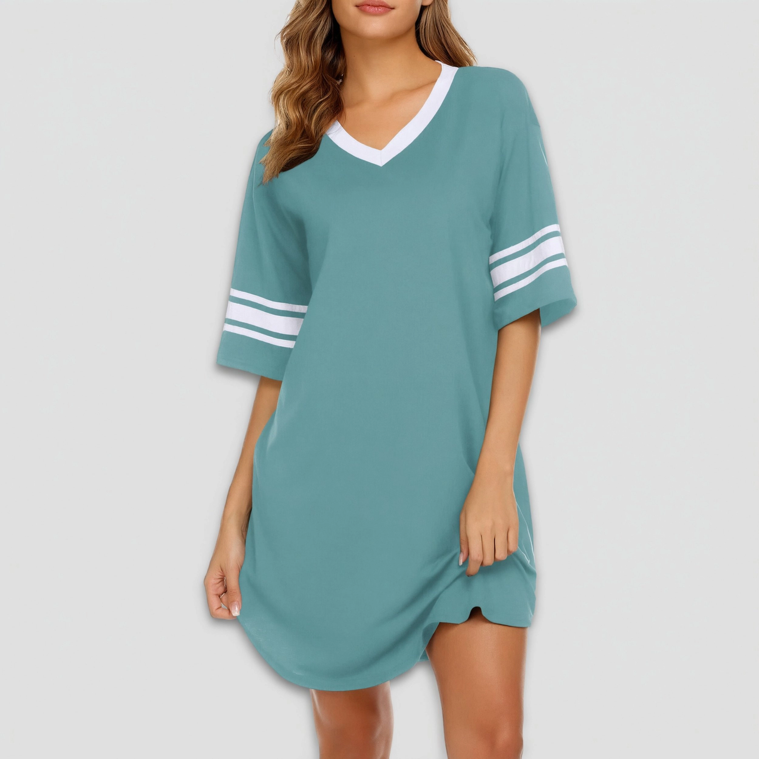 Ekouaer Nightgowns for Women Cotton Night Gown Short Sleeve Sleepwear V Neck Color Block Sleep