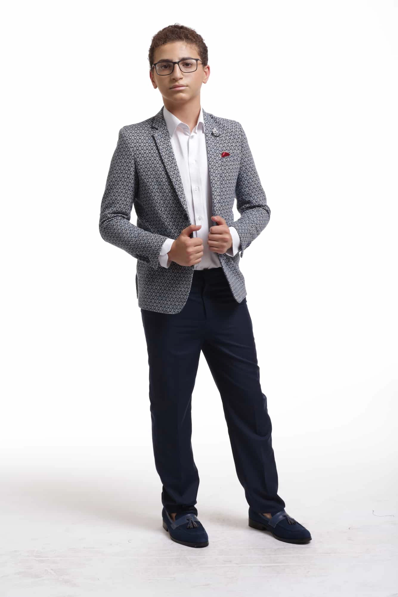 Elie Balleh Boys Slim Fit Geometric Brocade Blazer