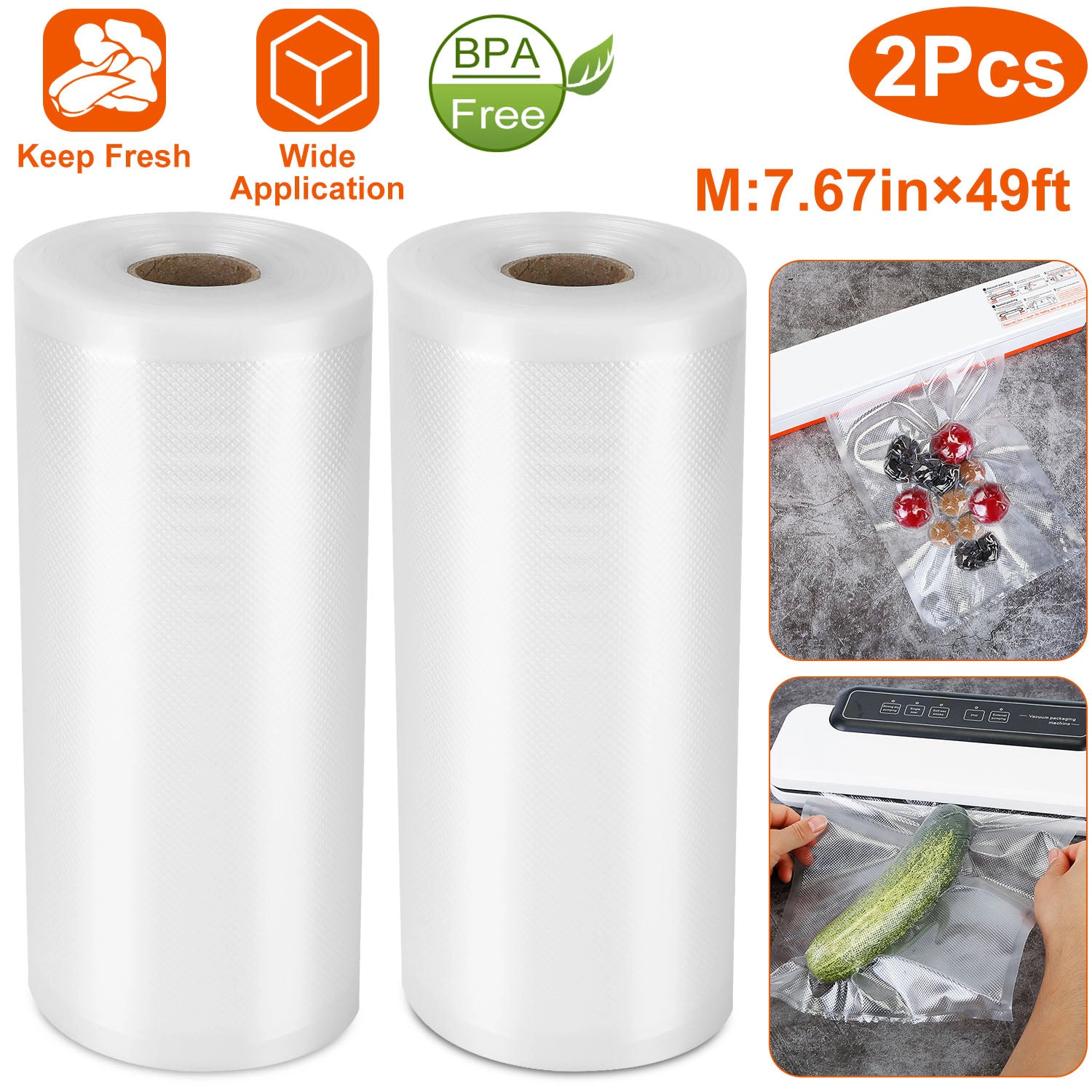 GBruno BPA-Free Vacuum Sealer Bags 7.67x49ft 2-Pack