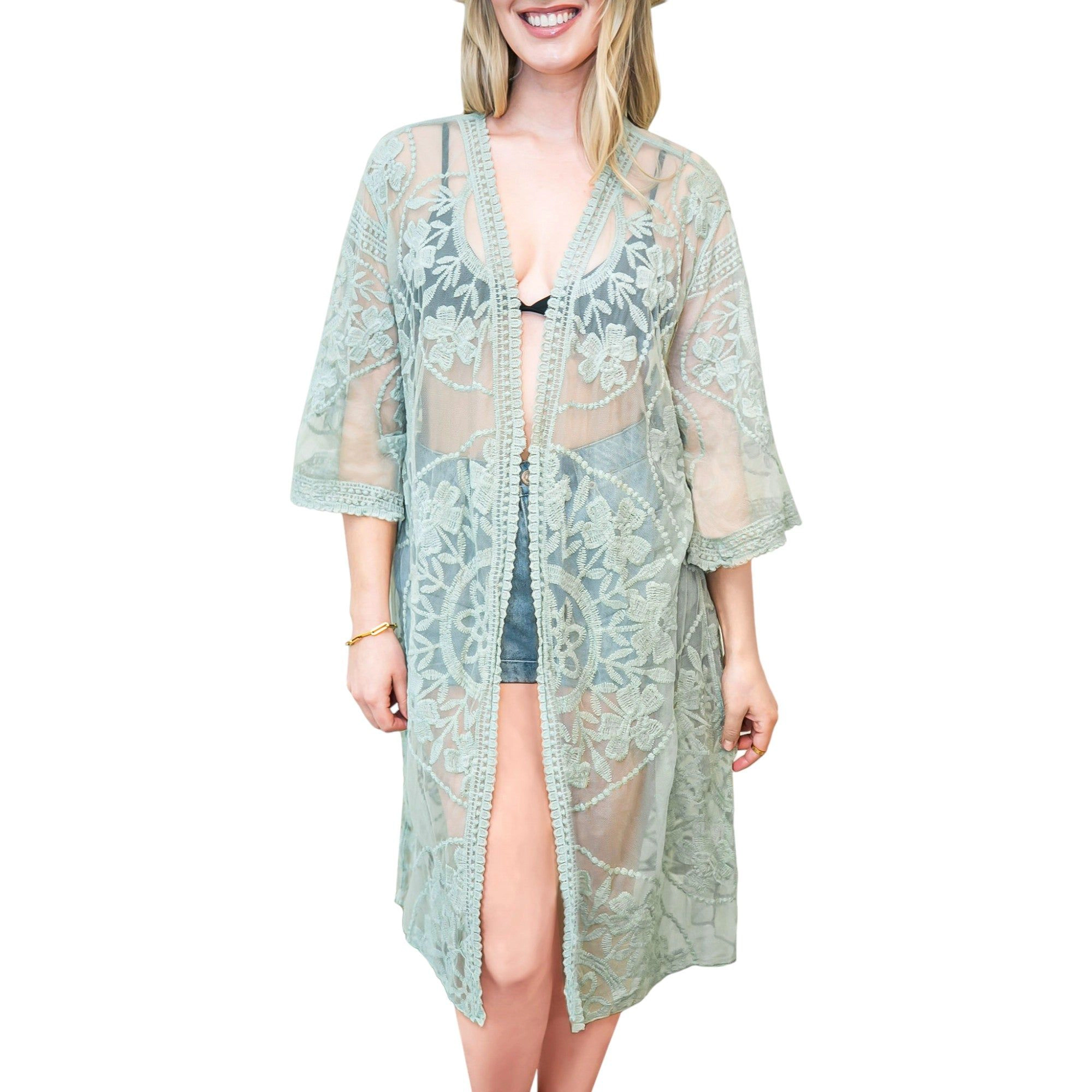Anna-Kaci Women's Embroidered Floral Butterfly Duster Crochet Cardigan for Everyday Wear