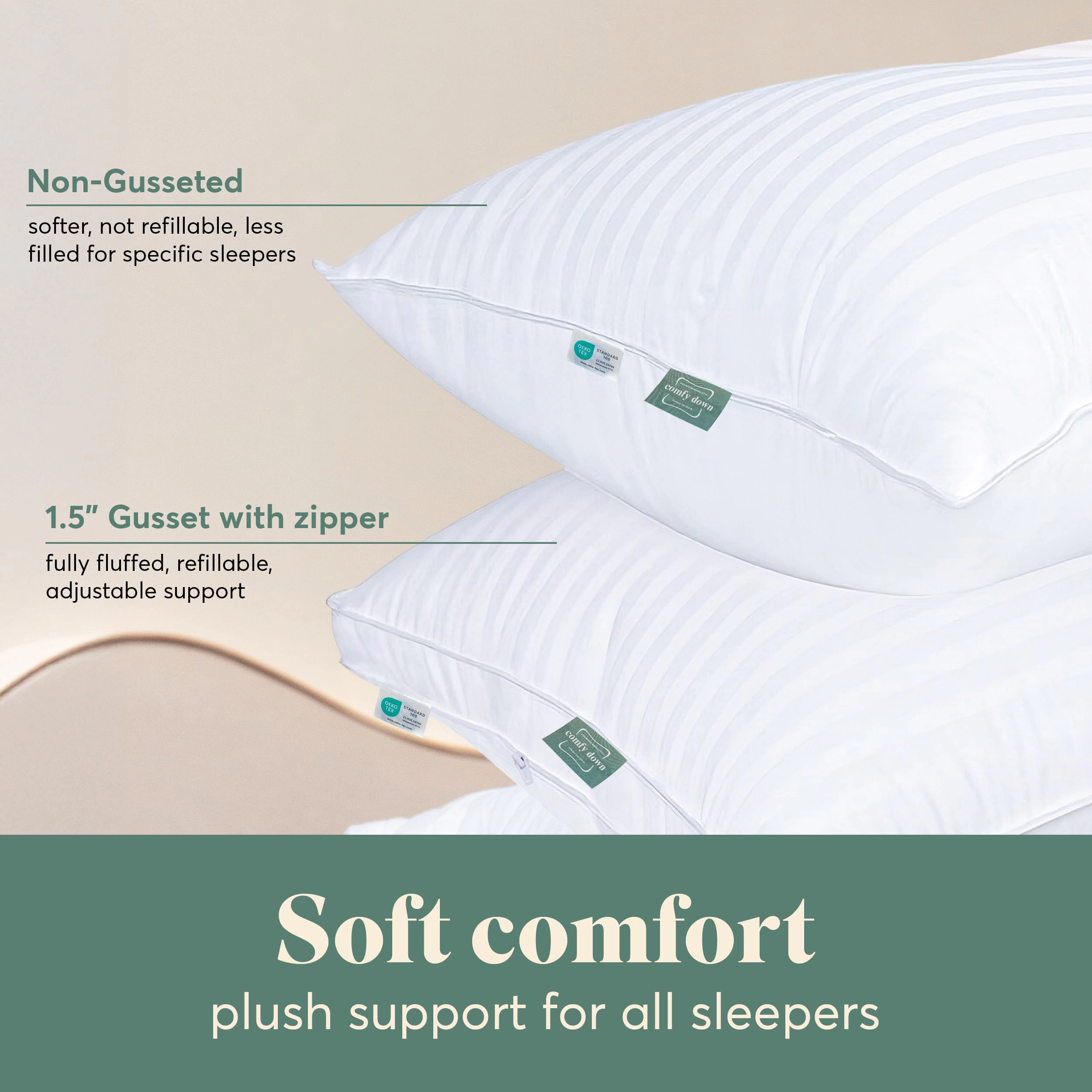 ComfyDown Lullaby Down Alternative Pillow, 300 Thread Count, Soft