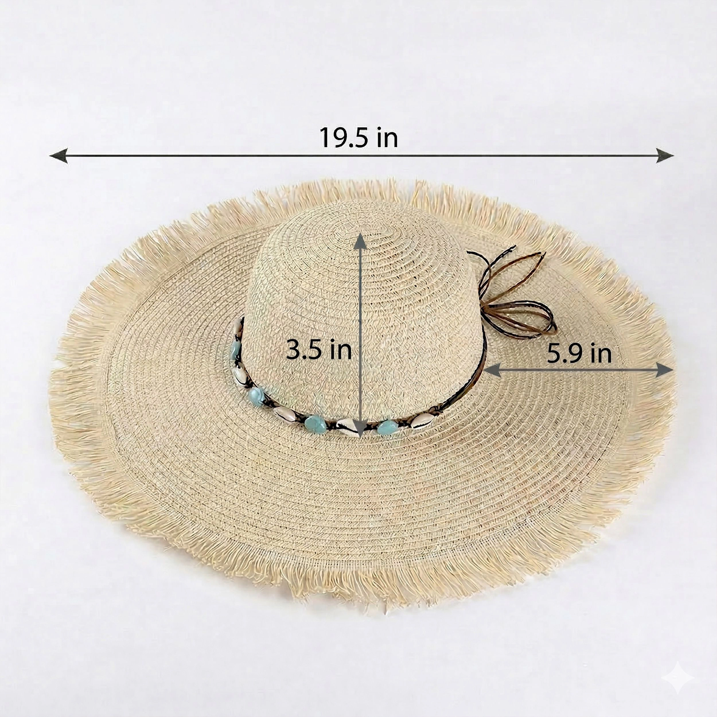 Anna-Kaci Women's Wide Brim Straw Sun Hat with Fringe Edge and Beaded Band Summer Beach Protection