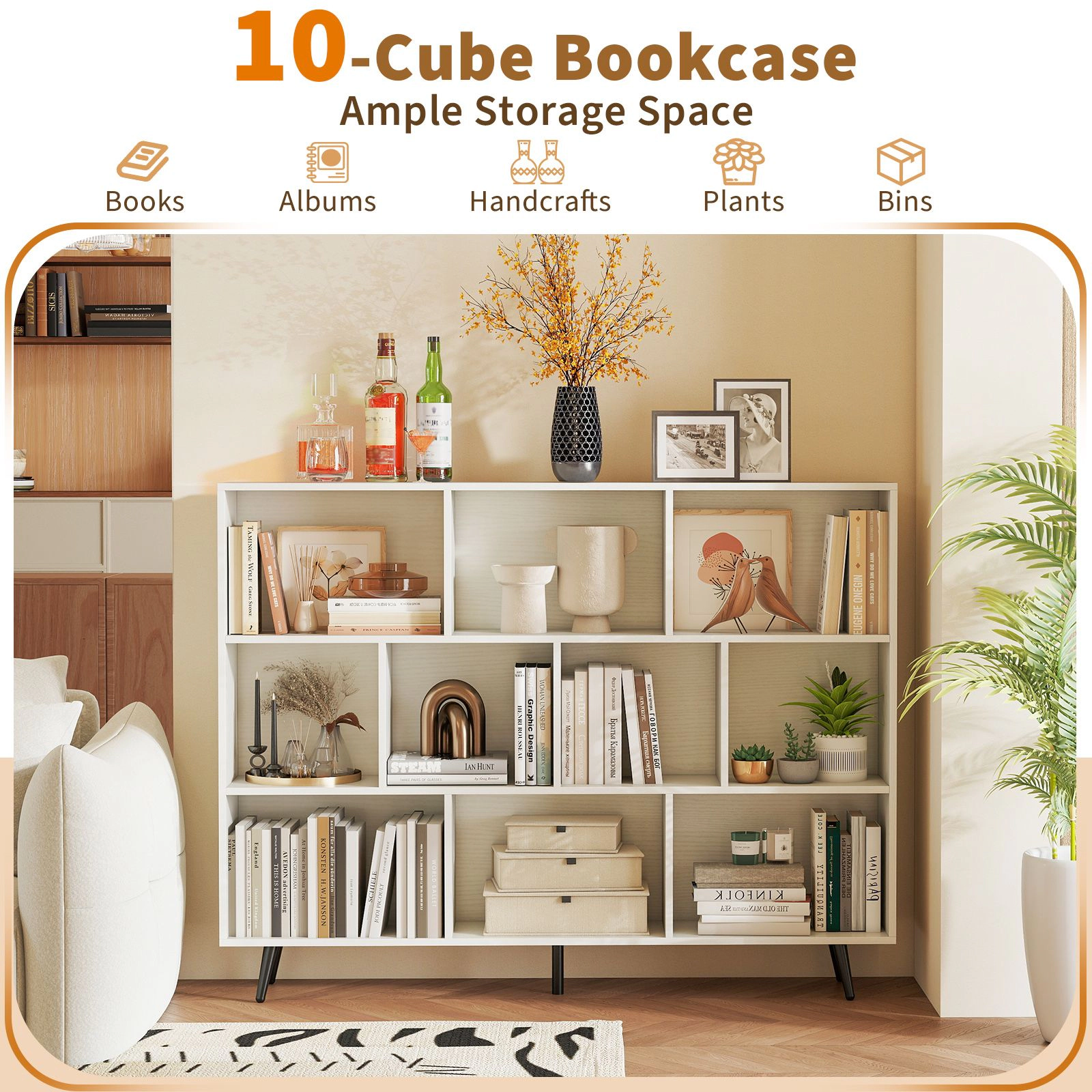 SlickBlue Modern 10-Cube Storage Bookcase with Metal Legs