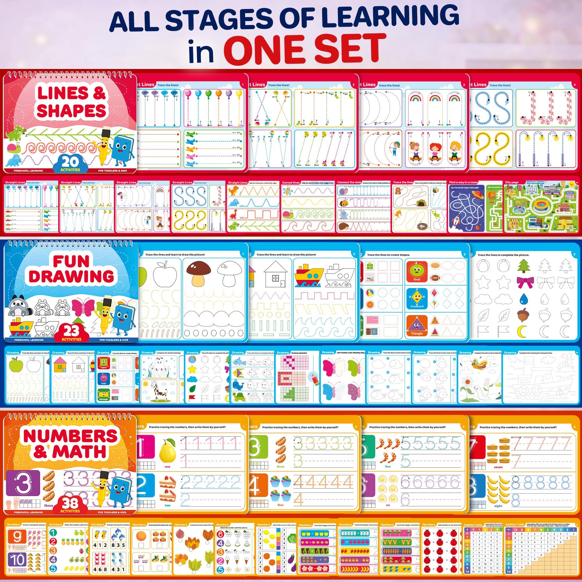 QUOKKA Kids Tracing Activity Books Set with Dry-Erase Pages and Markers