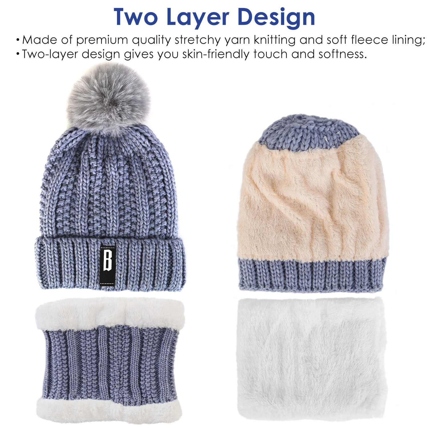 GBruno 2-in-1 Knit Beanie Hat And Scarf Set