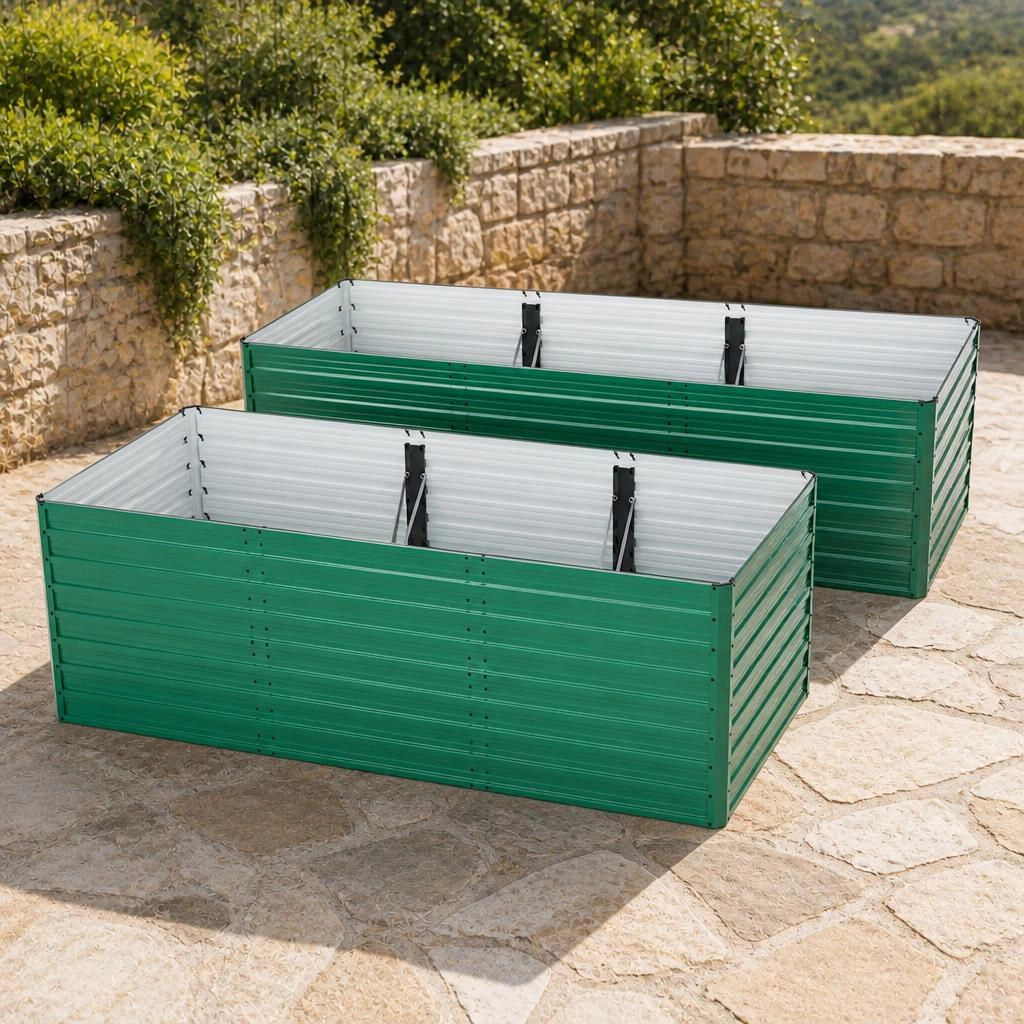 WOW PIONEER Large Rectangular Elevated Metal Raised Planter Box for Vegetables Flowers Herbs Patio Backyard