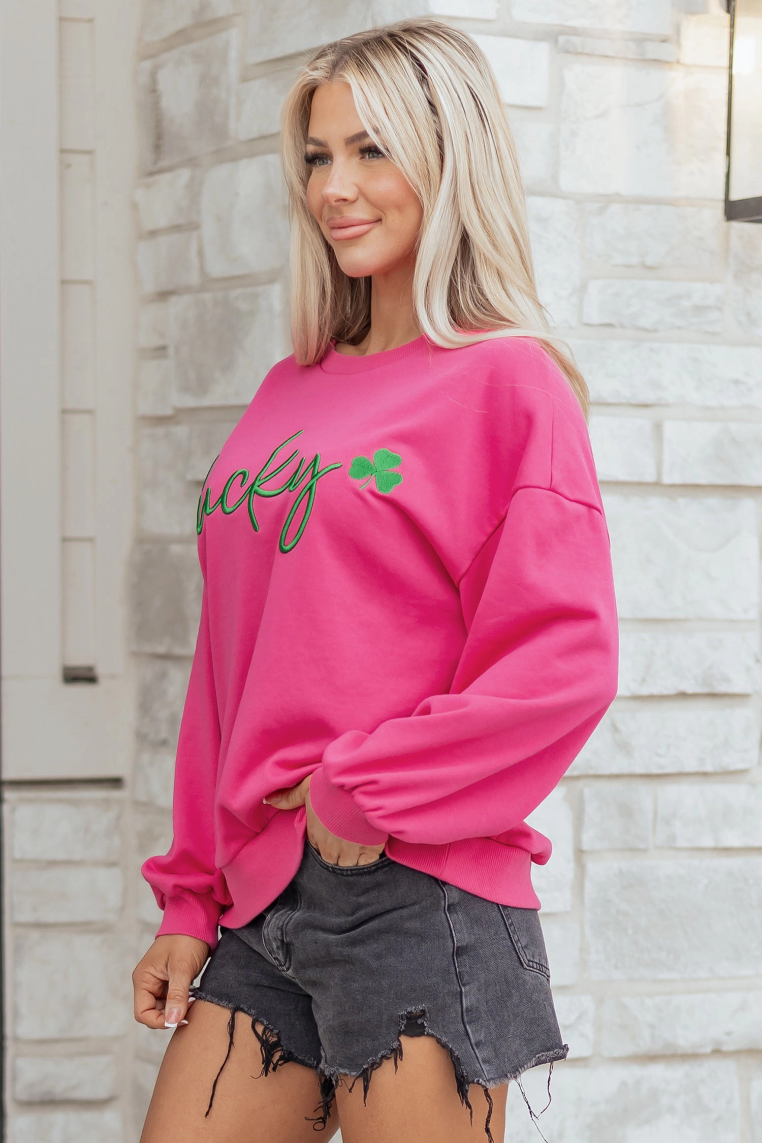 Threaded Pear Women's Armani Clover Embroidered Loose Pullover