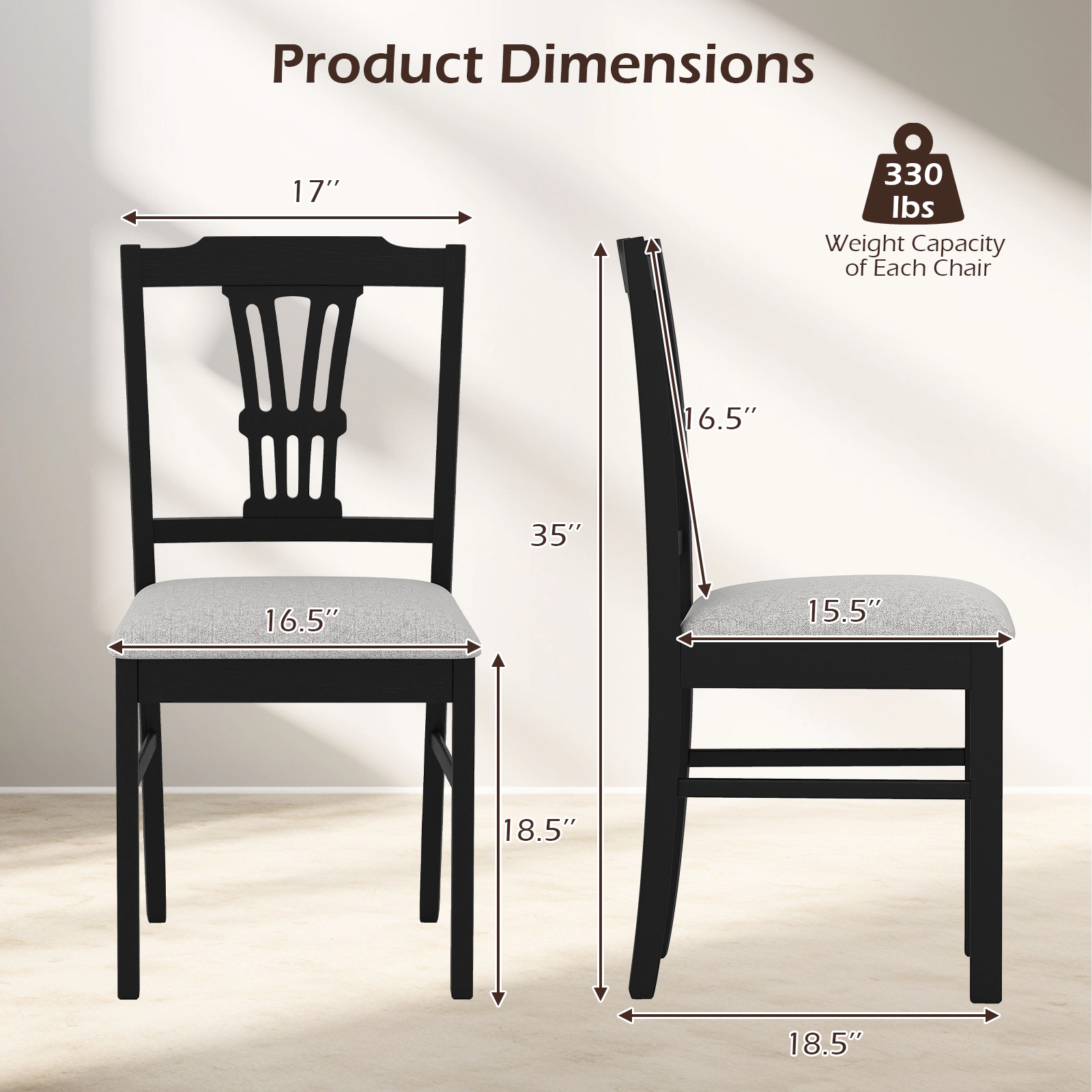 SUGIFT Upholstered Dining Chairs with Solid Rubber Wood Frame 330-Lb Capacity Brown + Beige/Black + Gray