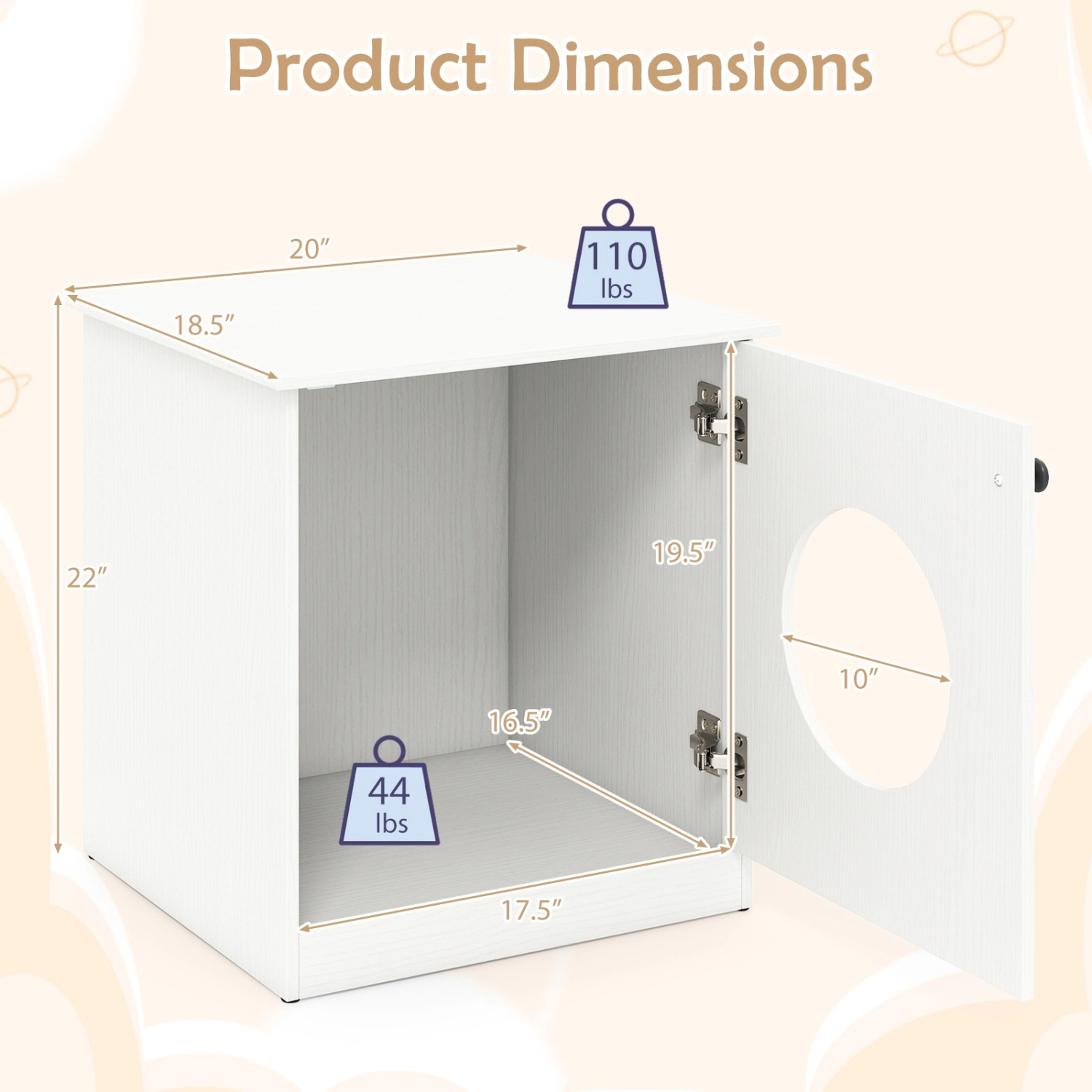 SUGIFT White Cat Litter Box Enclosure with Openable Door 20-in W 18.5-in D 22-in H 110-lb Tabletop Capacity