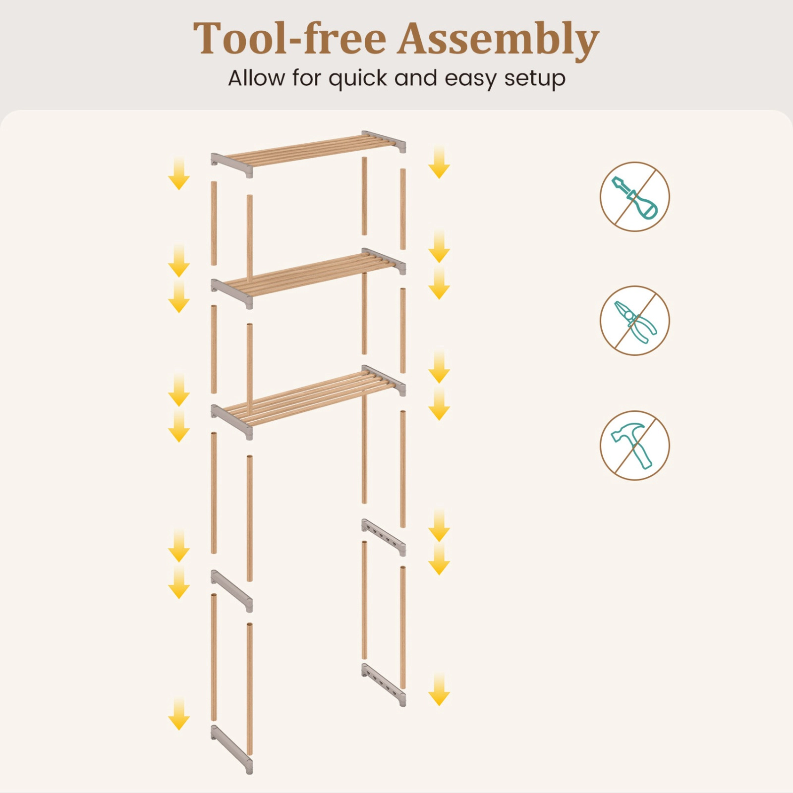 SUGIFT 3-Tier Over The Toilet Storage Rack with Open Shelves 58.5-in Tall 55-lb Shelf Capacity Natural and Gray