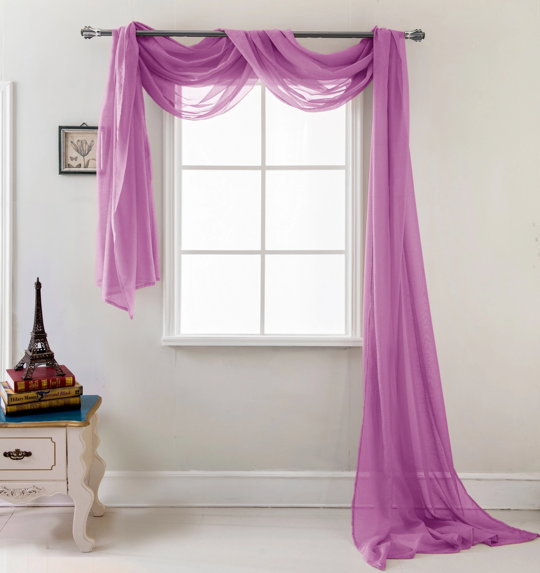 Olivia Gray Celine Decorative Sheer Curtain Scarf for Bedroom Kitchen Living Room Dining Room 55 x 216 Lilac