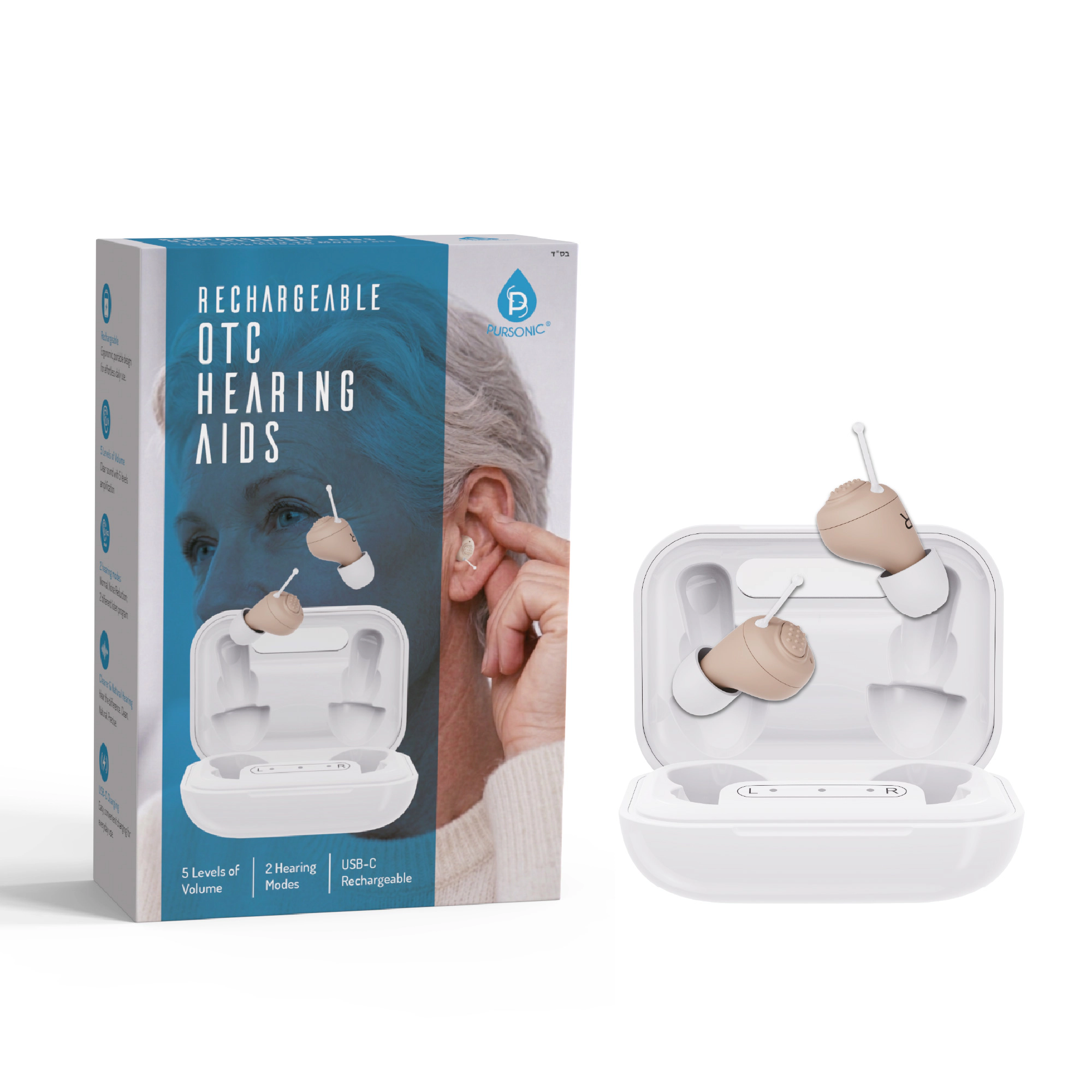 Pursonic Rechargeable OTC Hearing Aids for Mild to Moderate Hearing Loss – with 5 Volume Levels & 2 Hearing Modes