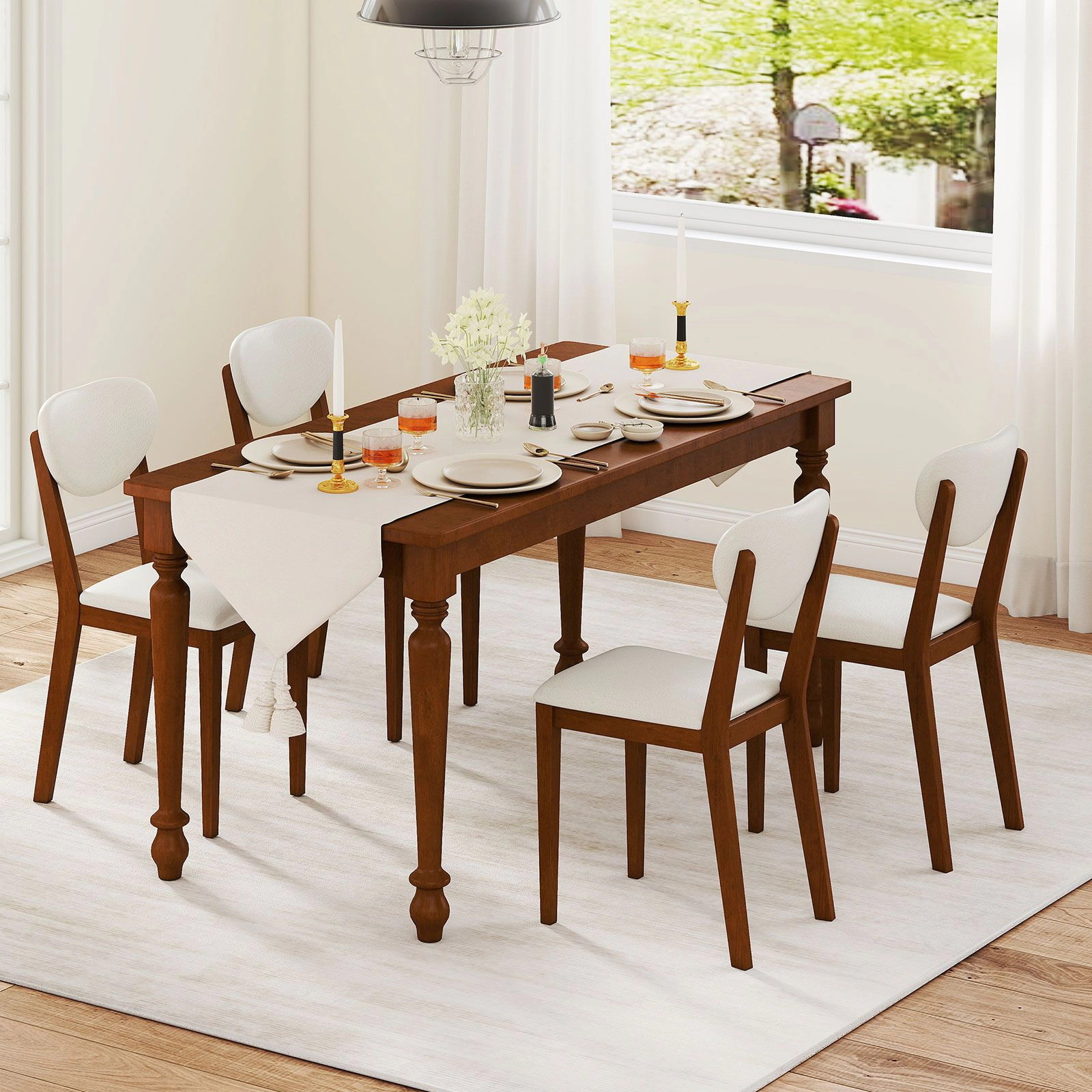 SlickBlue Sherpa Upholstered Dining Chairs Set of 4 with Wood Legs