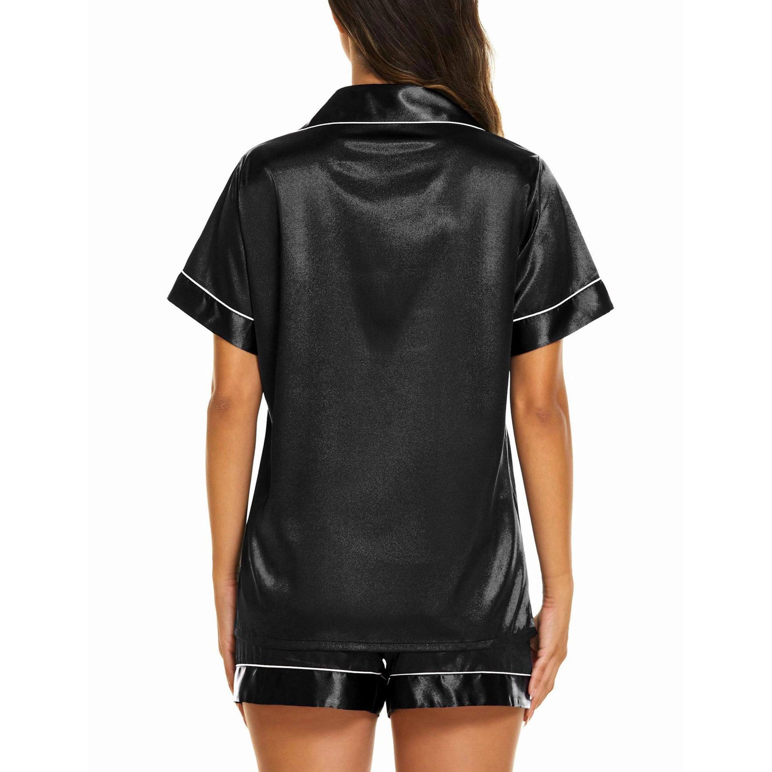 Ekouaer Women's Satin Button Down Pajama Set with Short Sleeve Top and Shorts