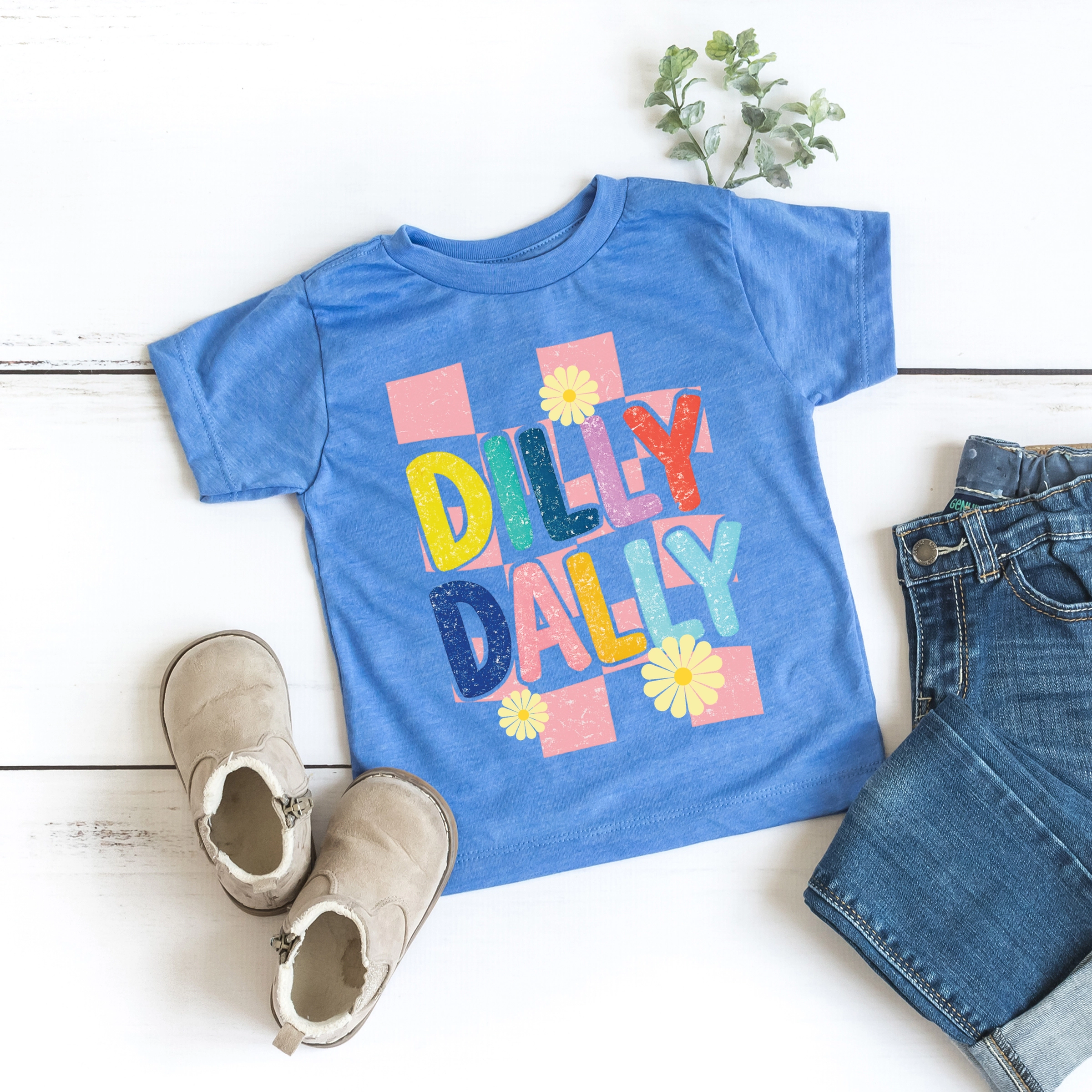 The Juniper Shop - Dilly Dally Checkered Toddler Short Sleeve Graphic T-Shirt