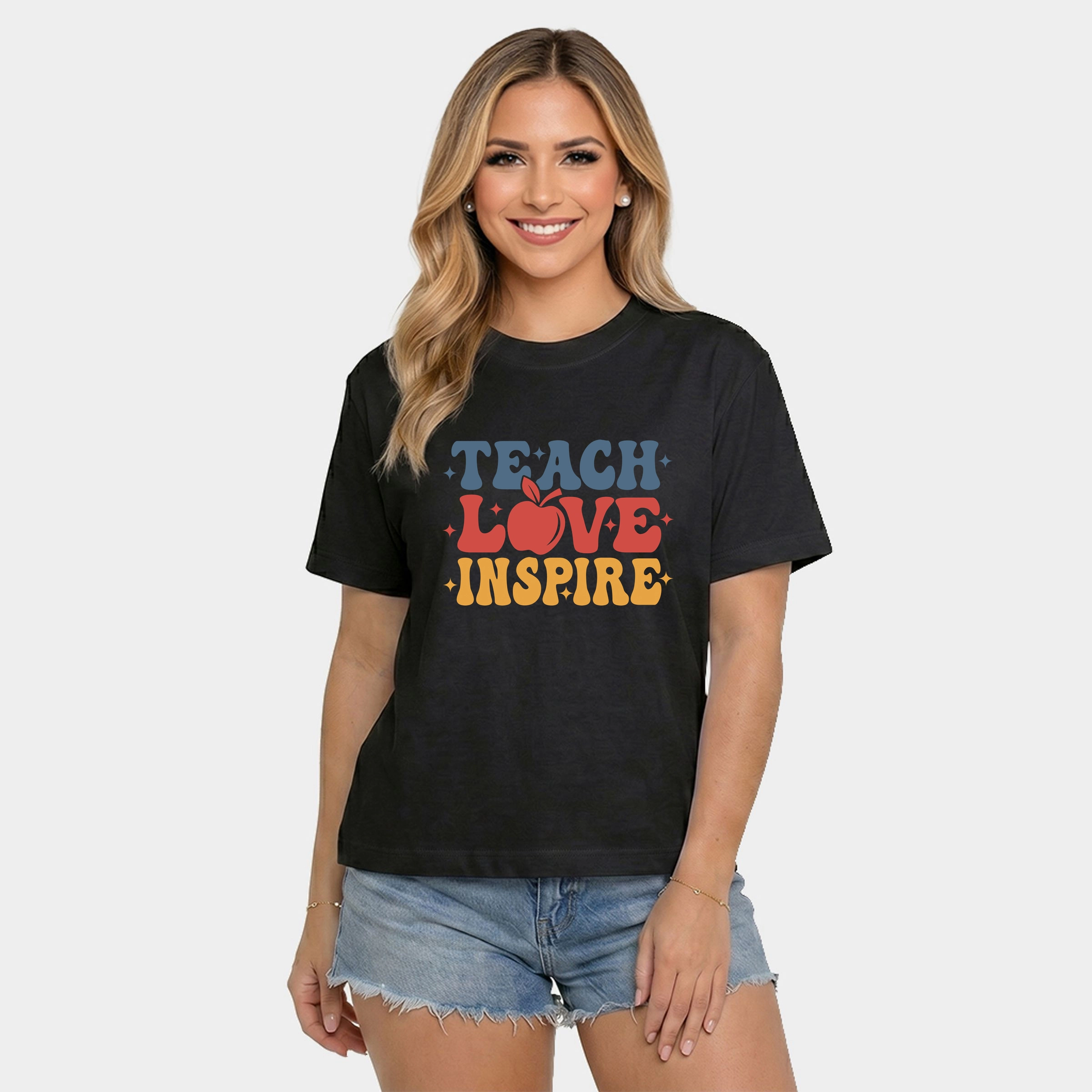 Simply Sage Market - Women's Relaxed Boxy Tee Teach Love Inspire Apple