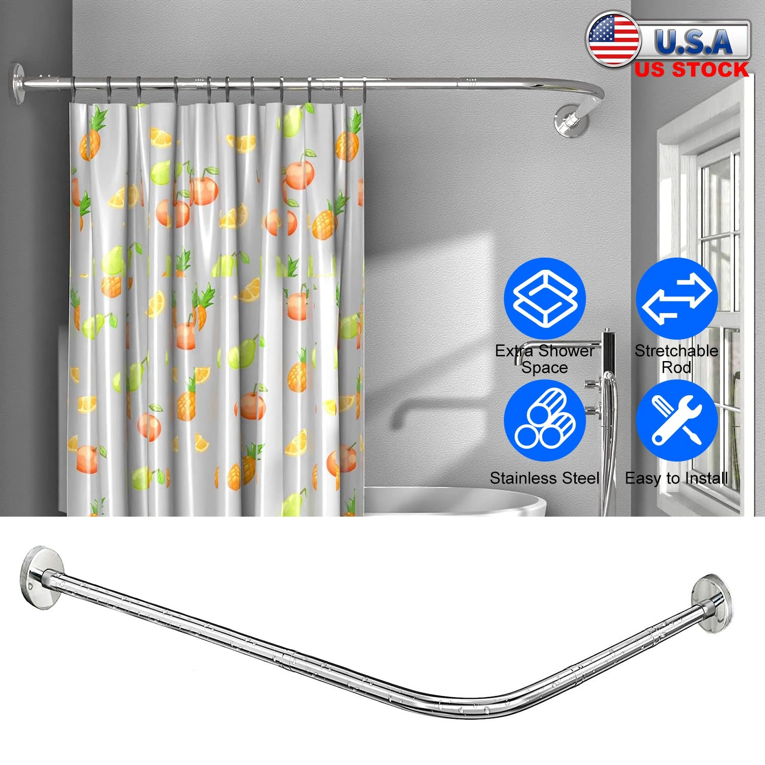 GBruno Stainless Steel L-Shaped Shower Curtain Rod