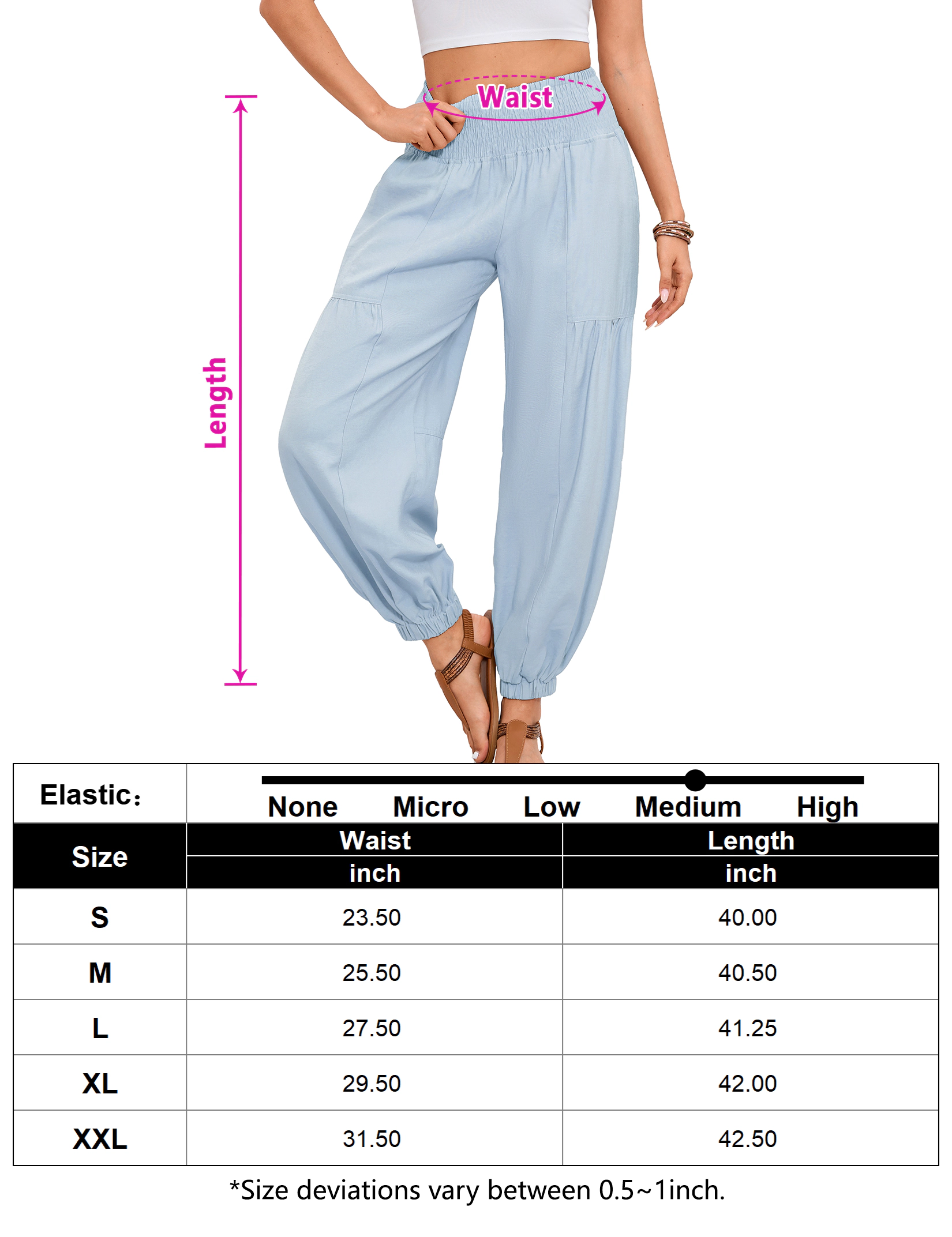 KOJOOIN Women's Smocked High Waist Pants Loose Casual Lounge Trousers with Pockets